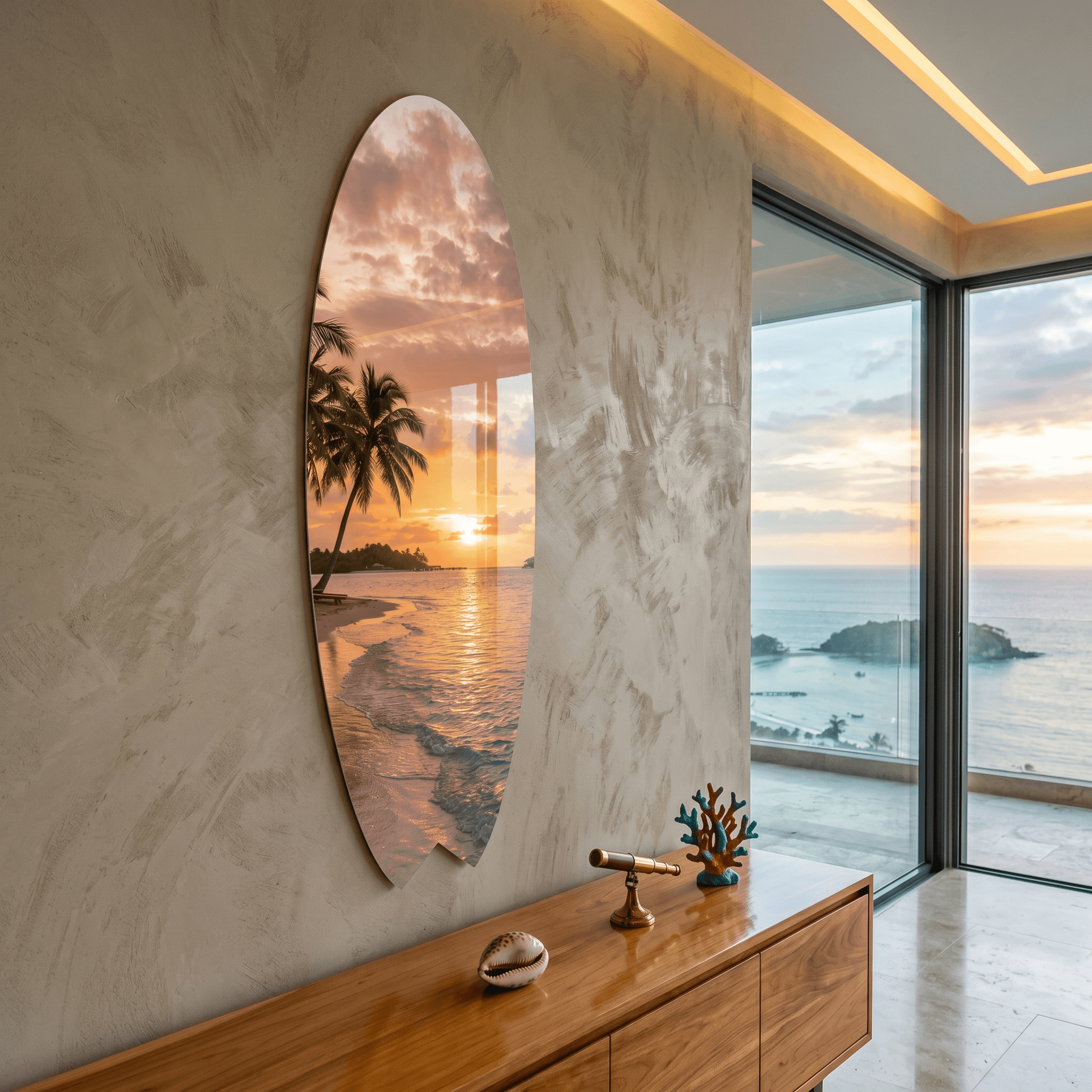 Cuadro Tabla de Surf con Atardecer | Decoración Tropical