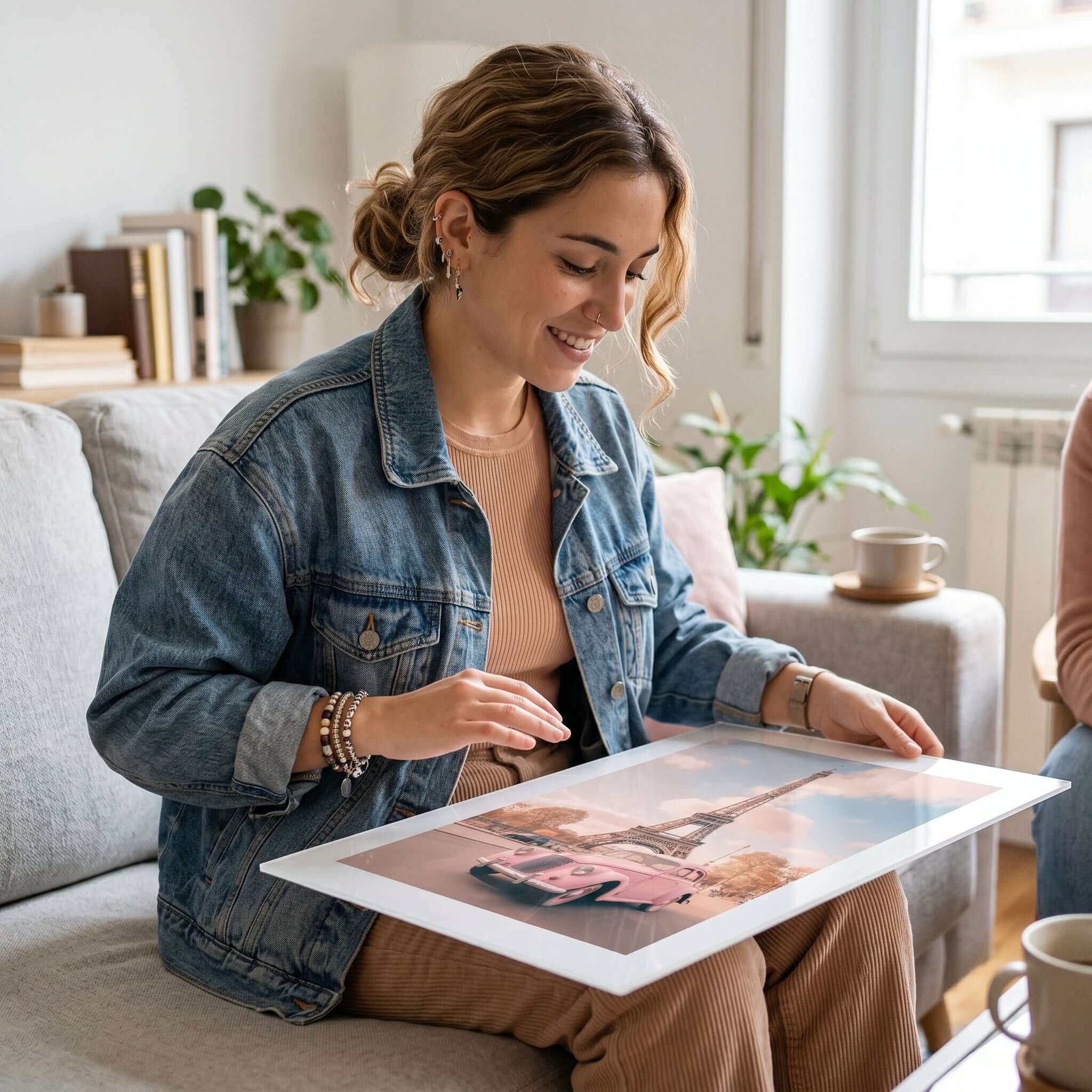 Cuadro Póster París con Coche Rosa | Decoración Pastel