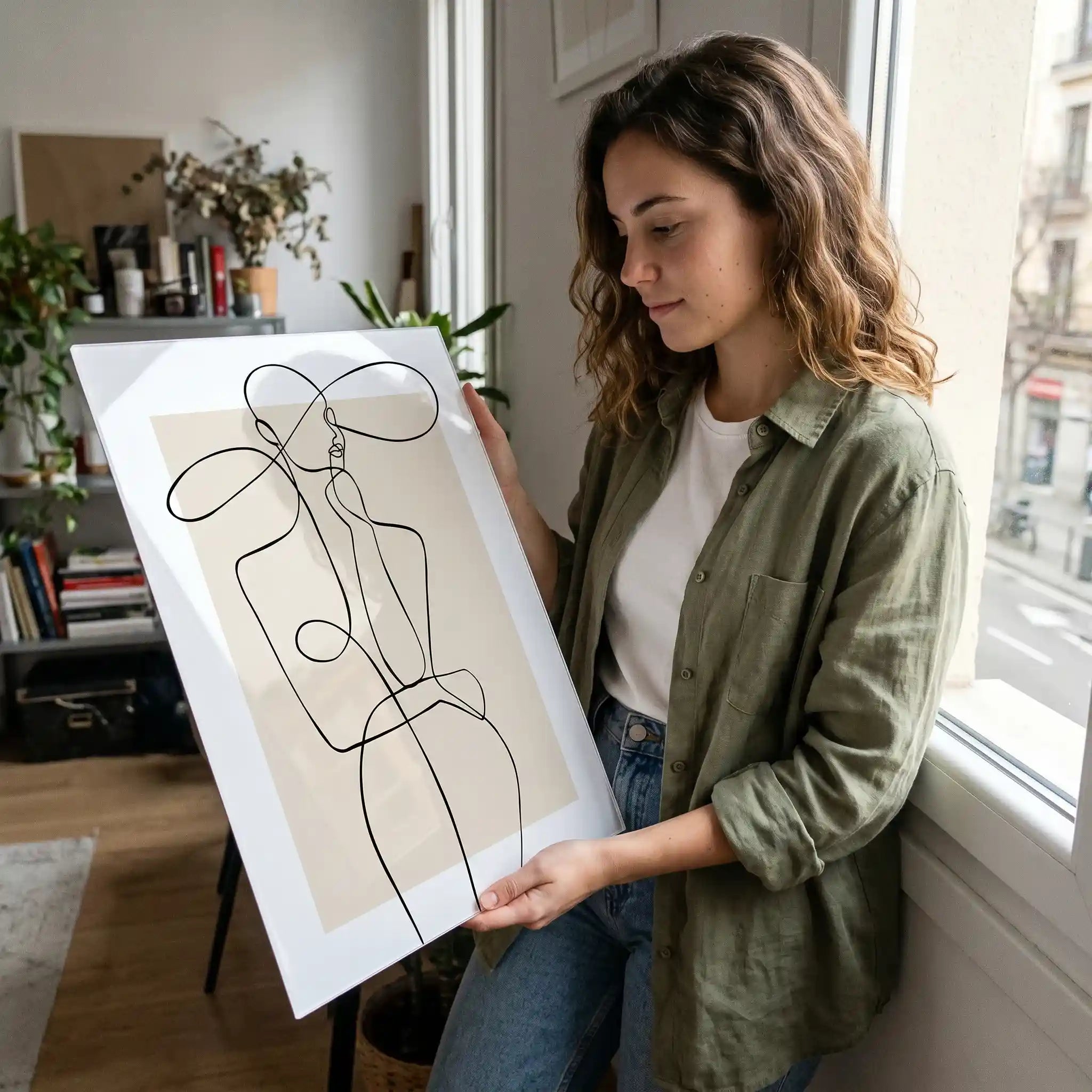 Cuadro Póster Mujer Line Art Beige | Decoración Minimalista