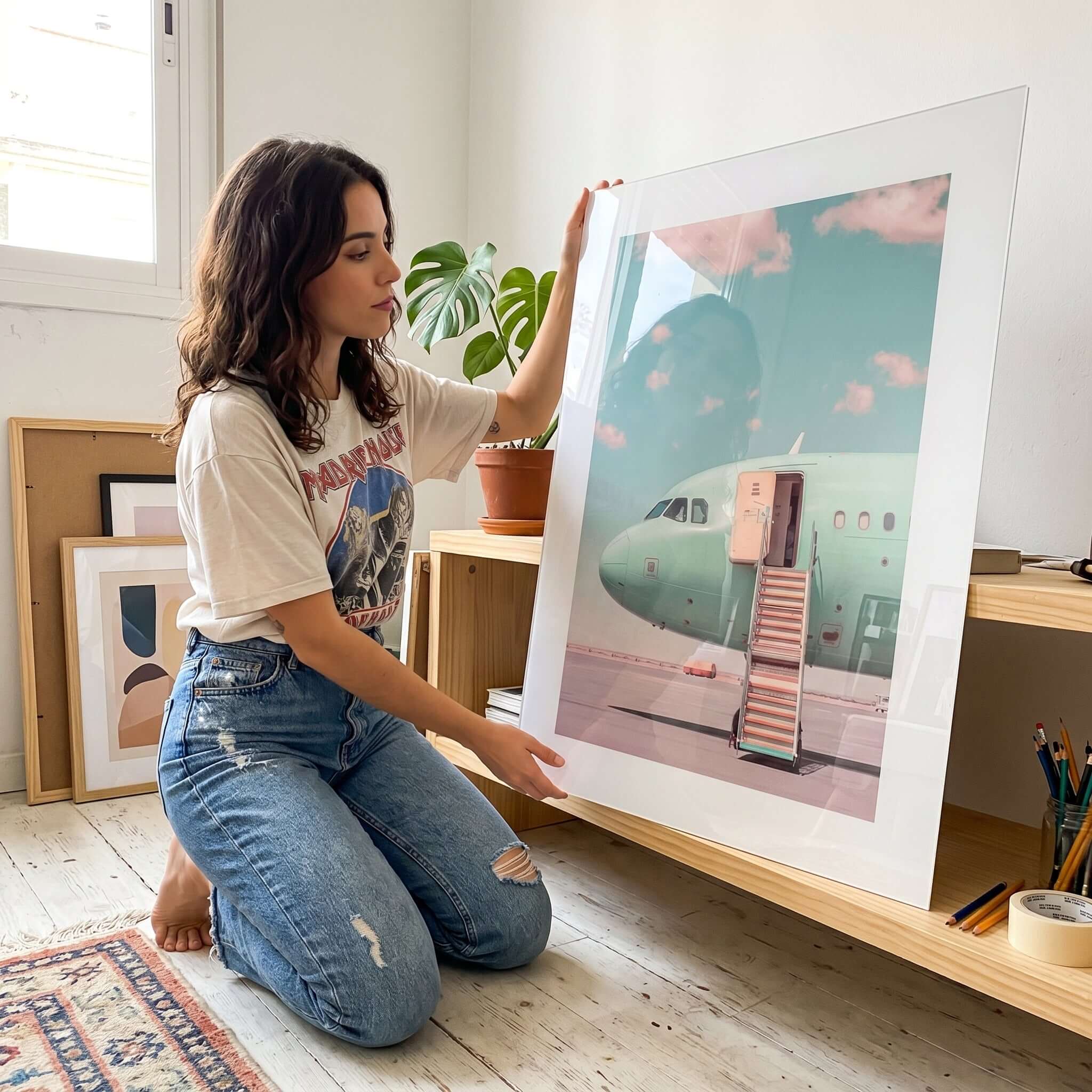 Cuadro Póster Avión en Tonos Pastel | Decoración de Viajes