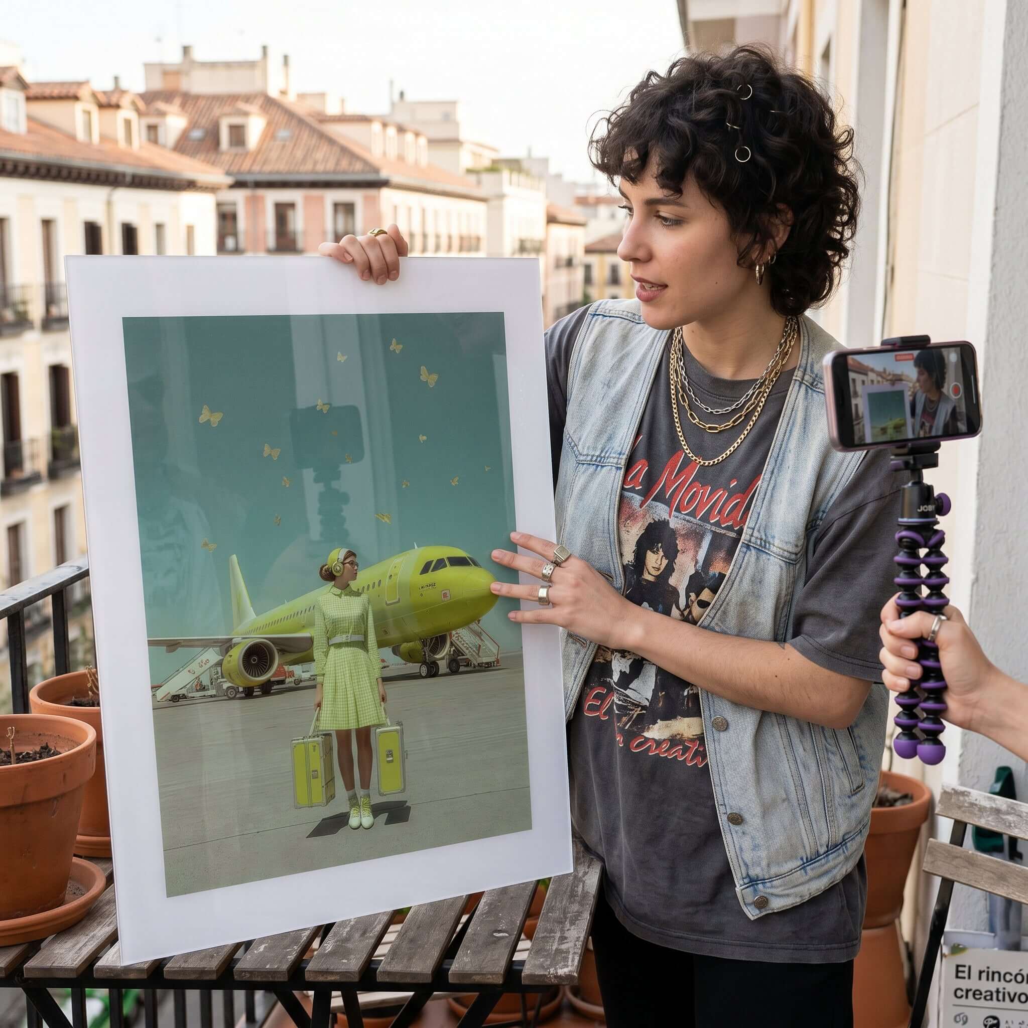 Cuadro Póster Avión Verde con Mariposas | Decoración Surrealista