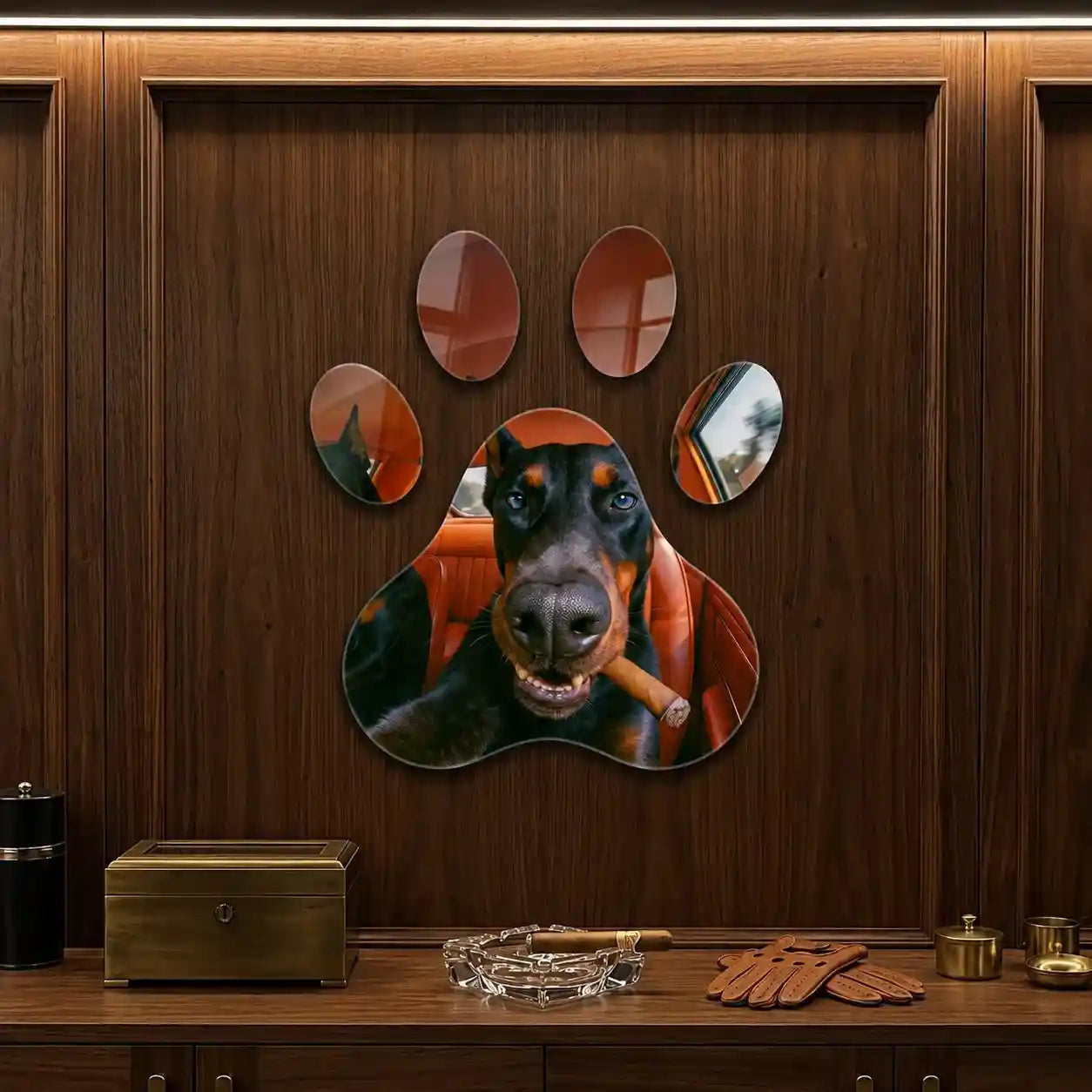 Cuadro Huella Canina | Doberman con Cigarro | Arte Decorativo Original