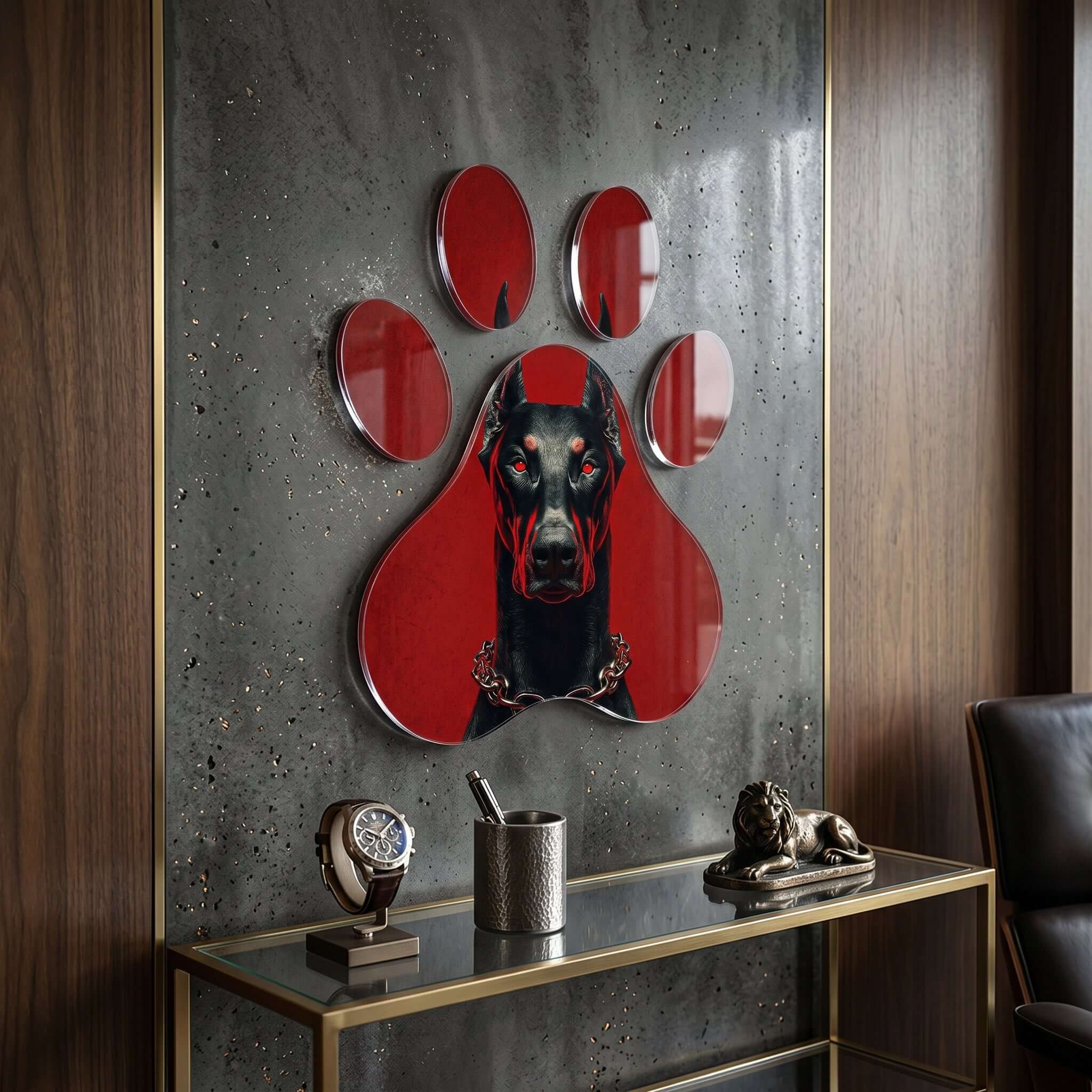 Cuadro Huella de Dóberman Rojo y Negro | Decoración Moderna