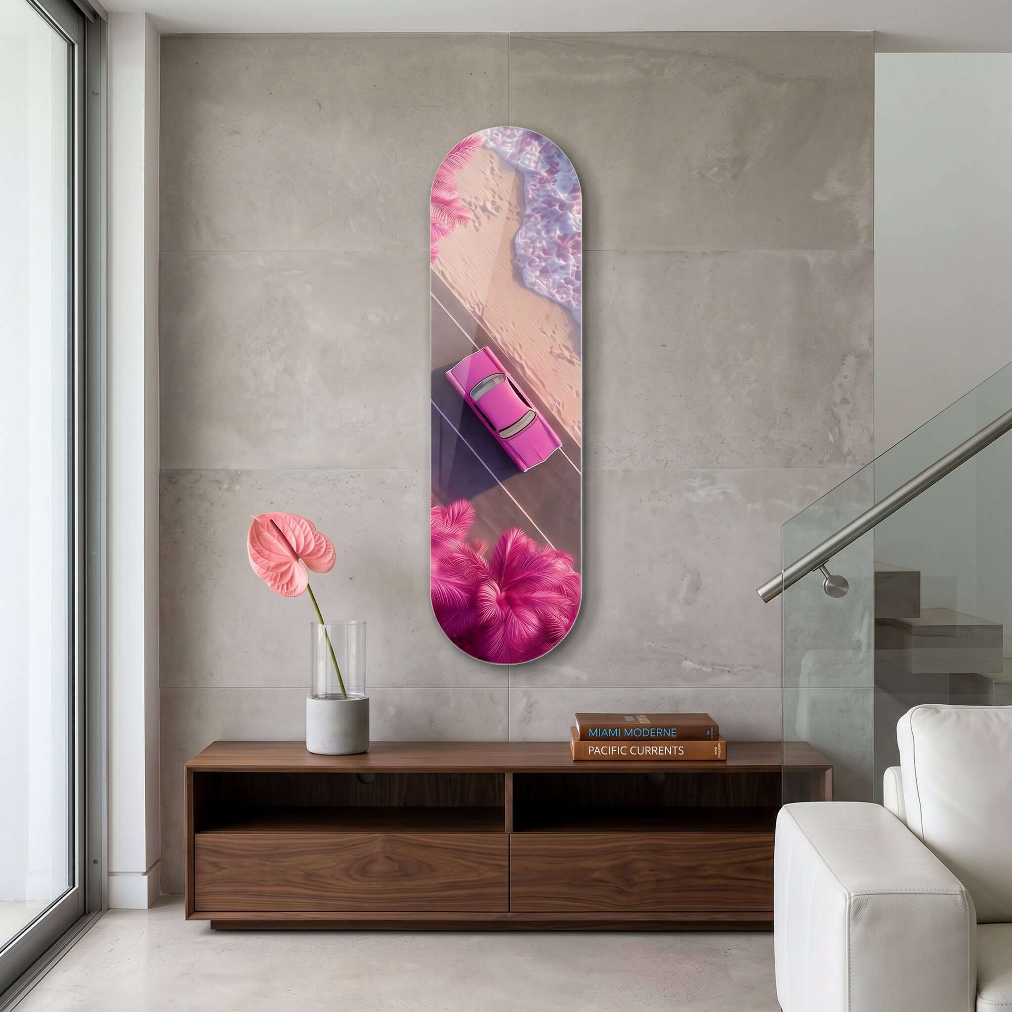 Cuadro Patineta con Coche Rosa | Decoración Urbana Neón