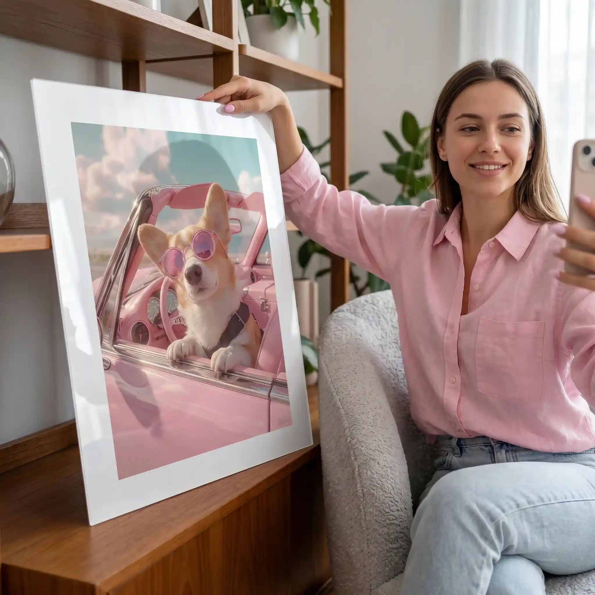 Cuadro Corgi Chic | Paseo Rosa Retro