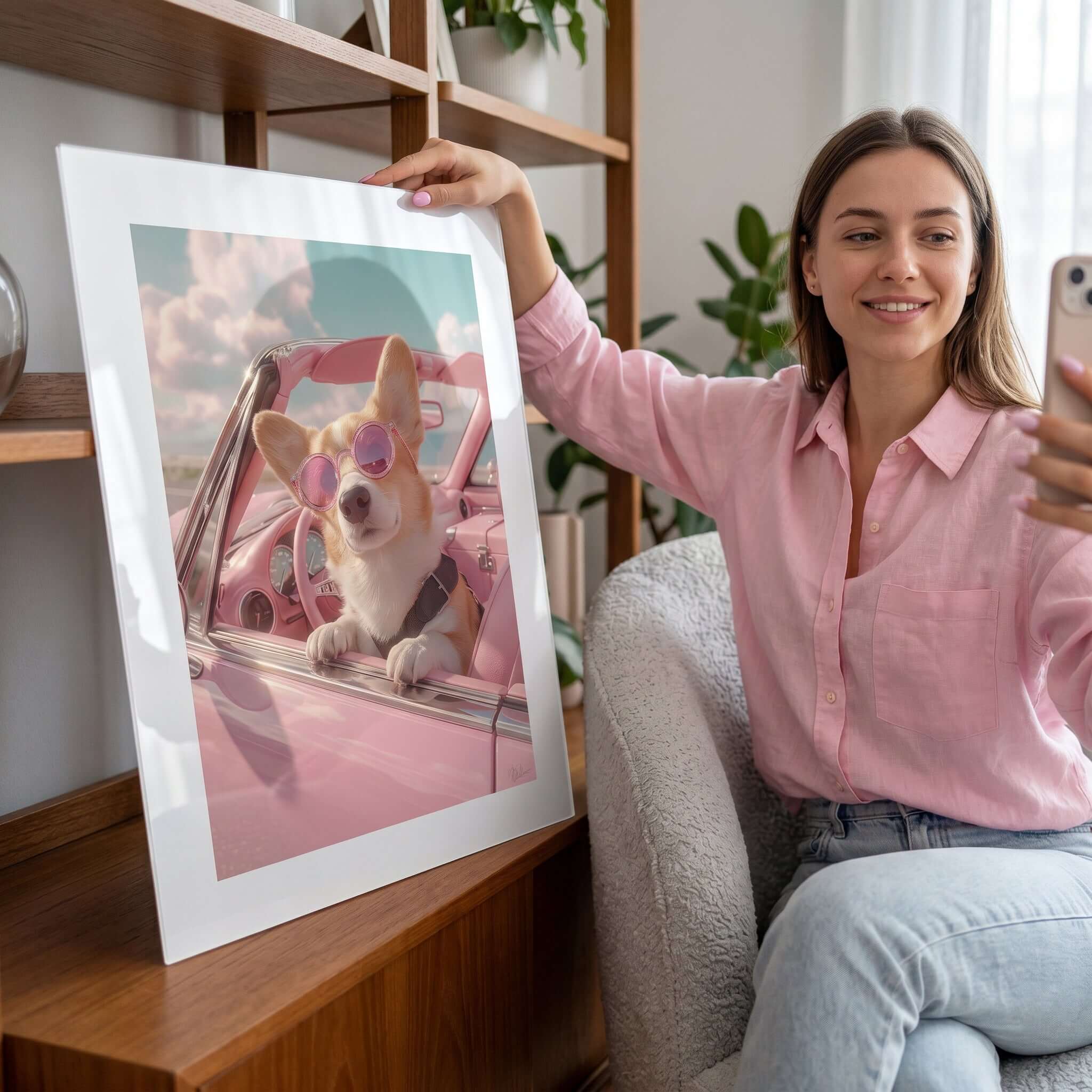 Cuadro Póster Perro con Gafas | Decoración Rosa