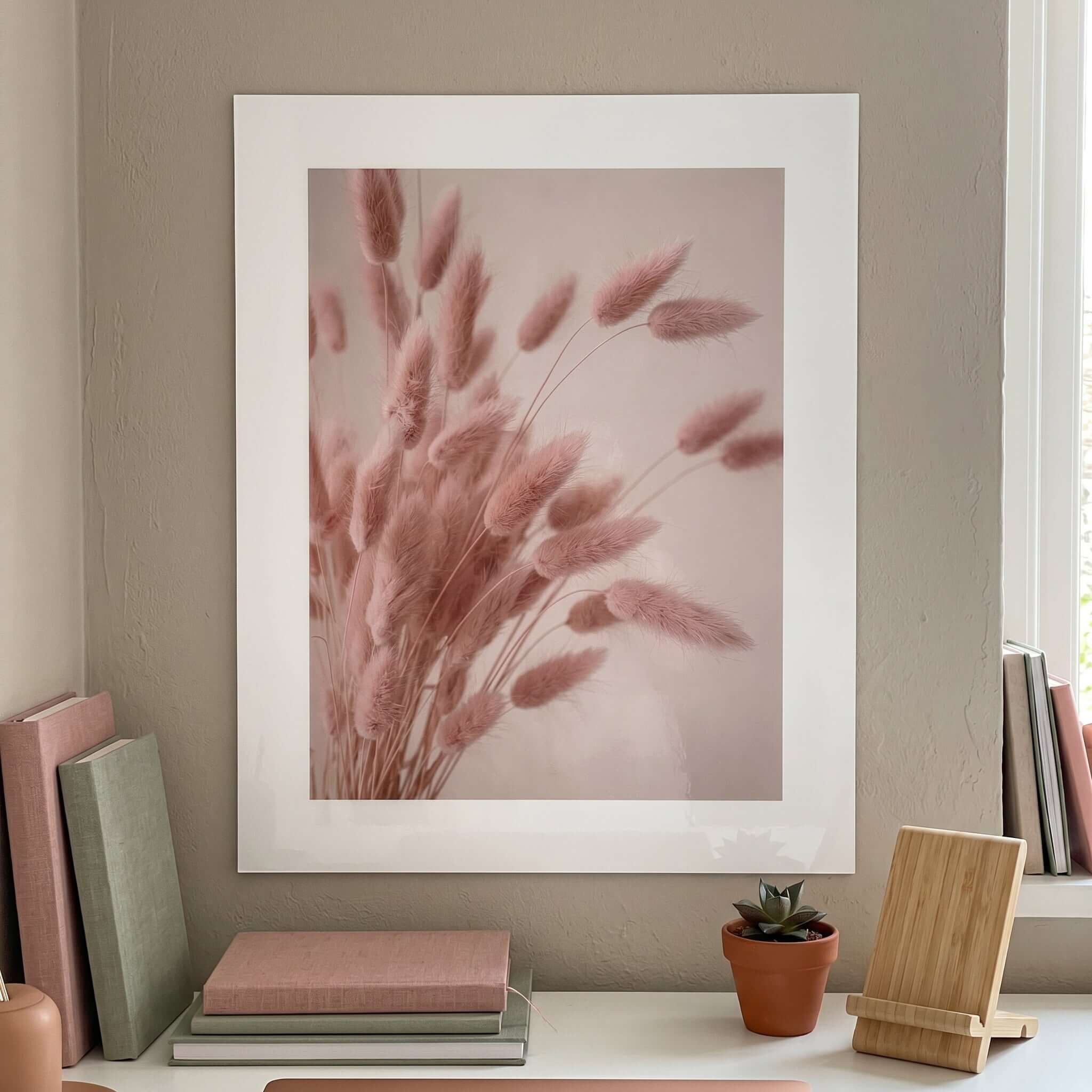 Cuadro Póster Espigas Rosadas | Decoración Botánica Pastel