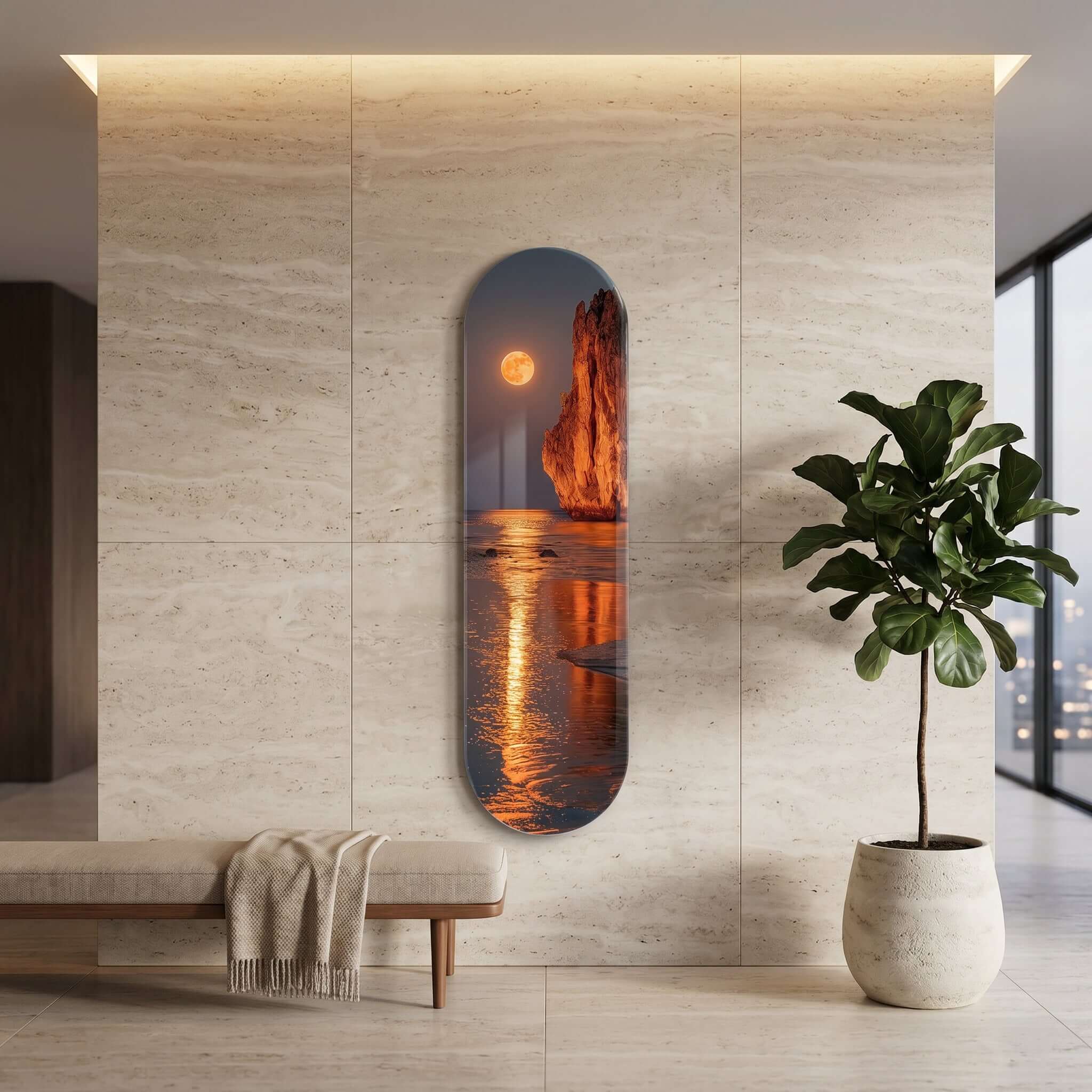 Cuadro Patineta con Luna Naranja | Decoración Urbana