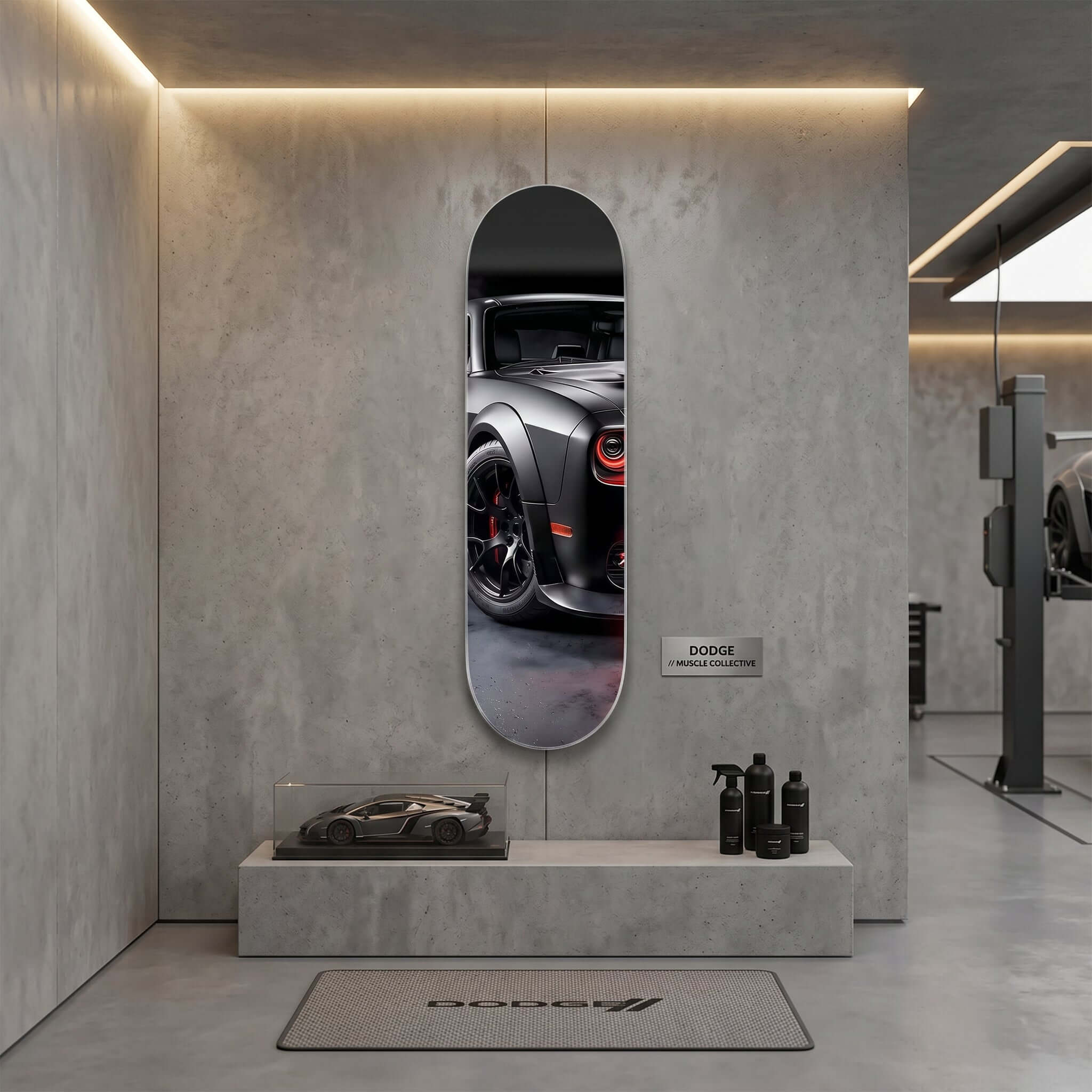 Cuadro Patineta con Coche Deportivo Negro | Decoración Urbana