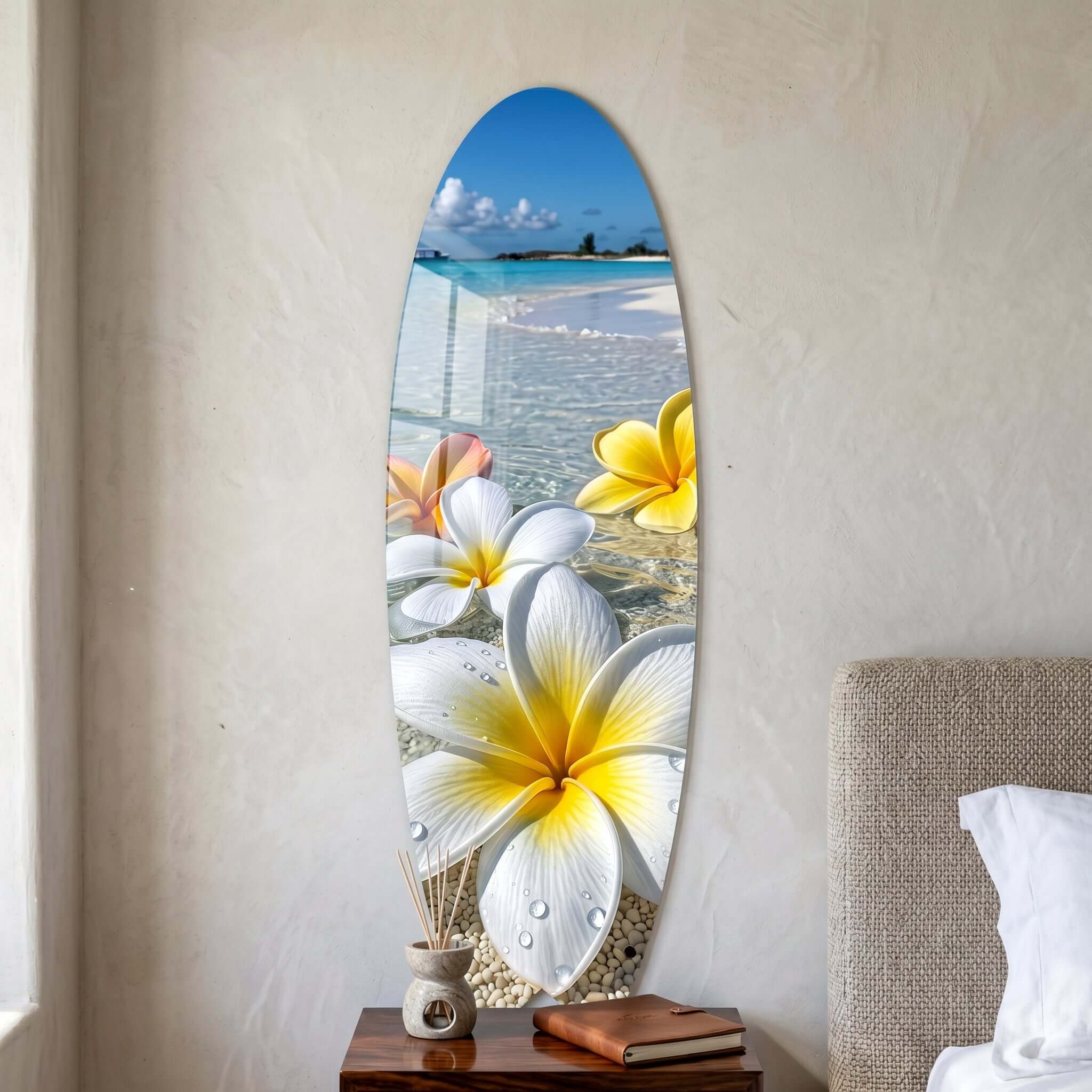 Cuadro Tabla de Surf con Flores Tropicales | Decoración Costera