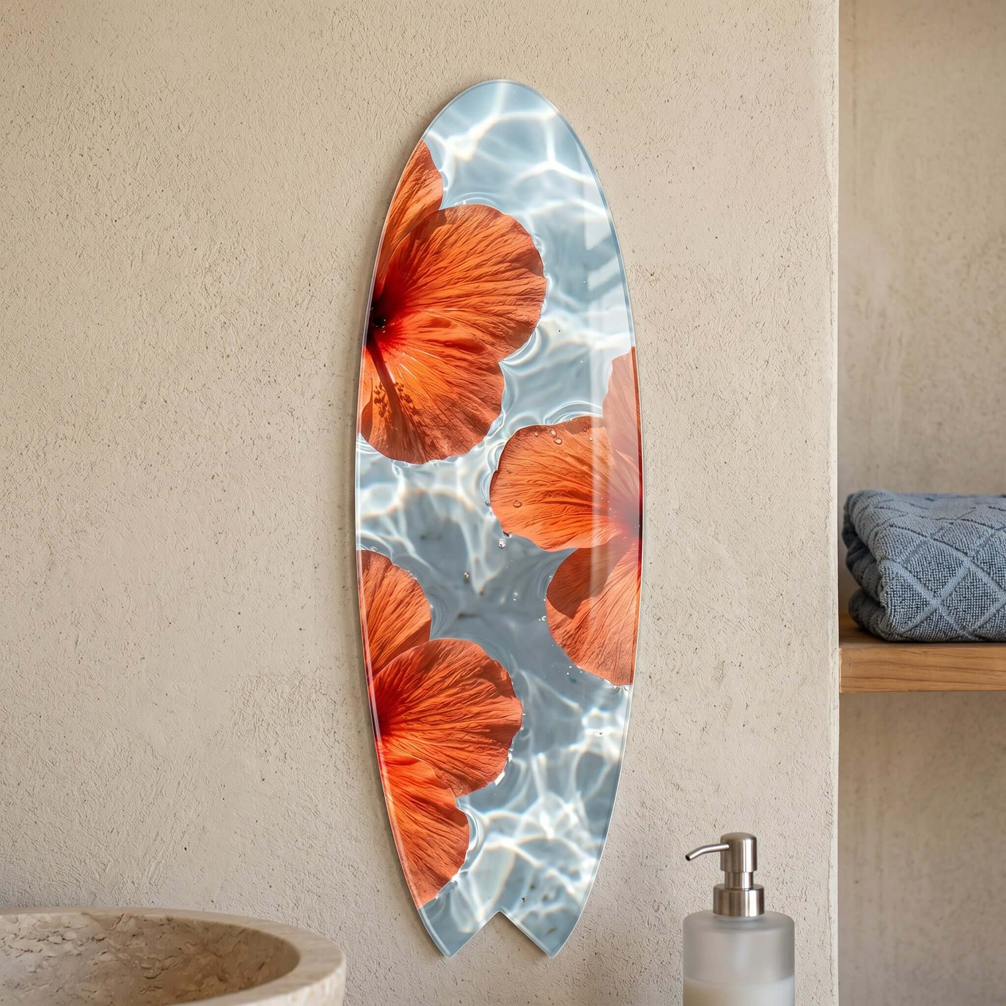 Cuadro Tabla de Surf con Hibiscos | Decoración Tropical