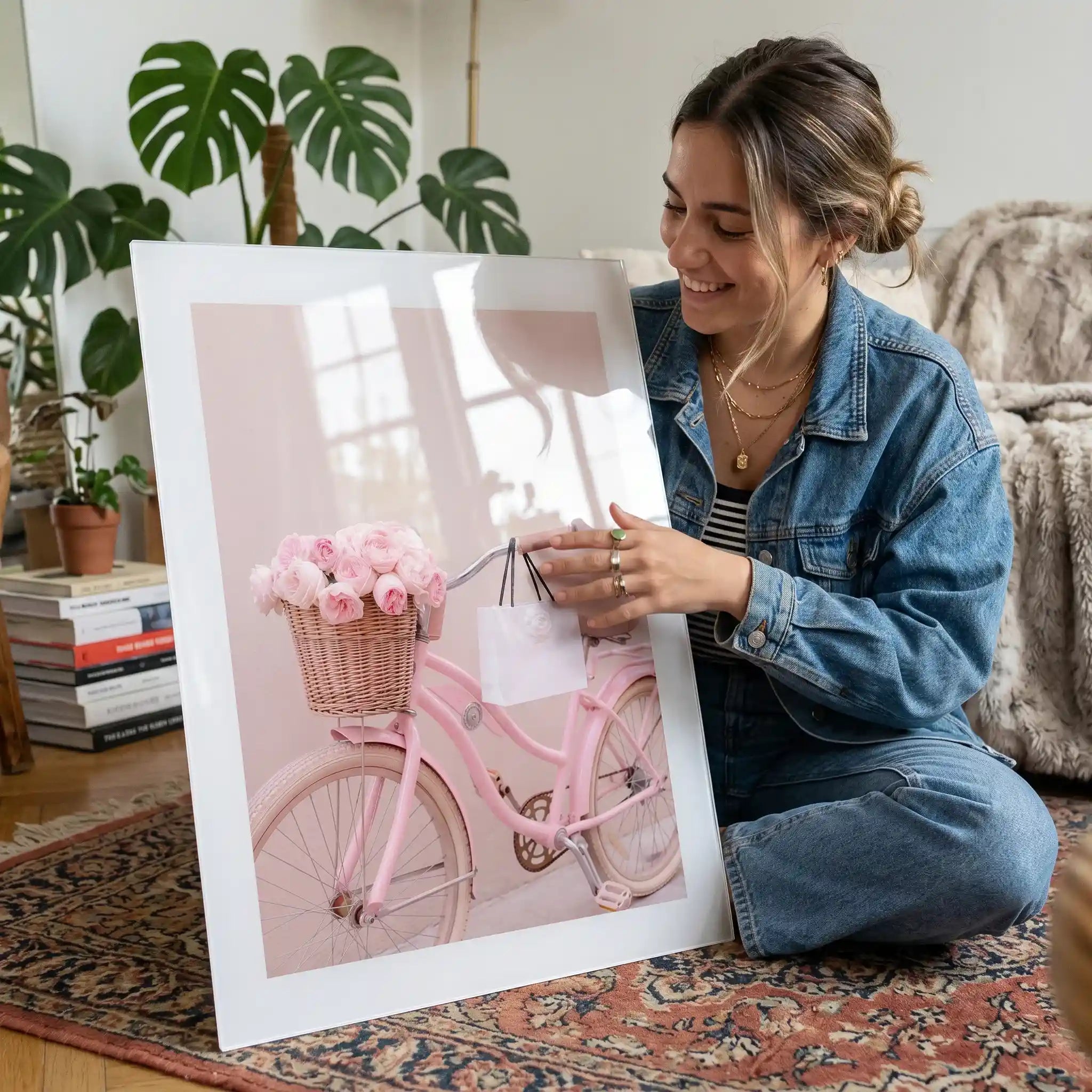 Cuadro Póster Bicicleta Rosa con Flores | Estilo Romántico Pastel