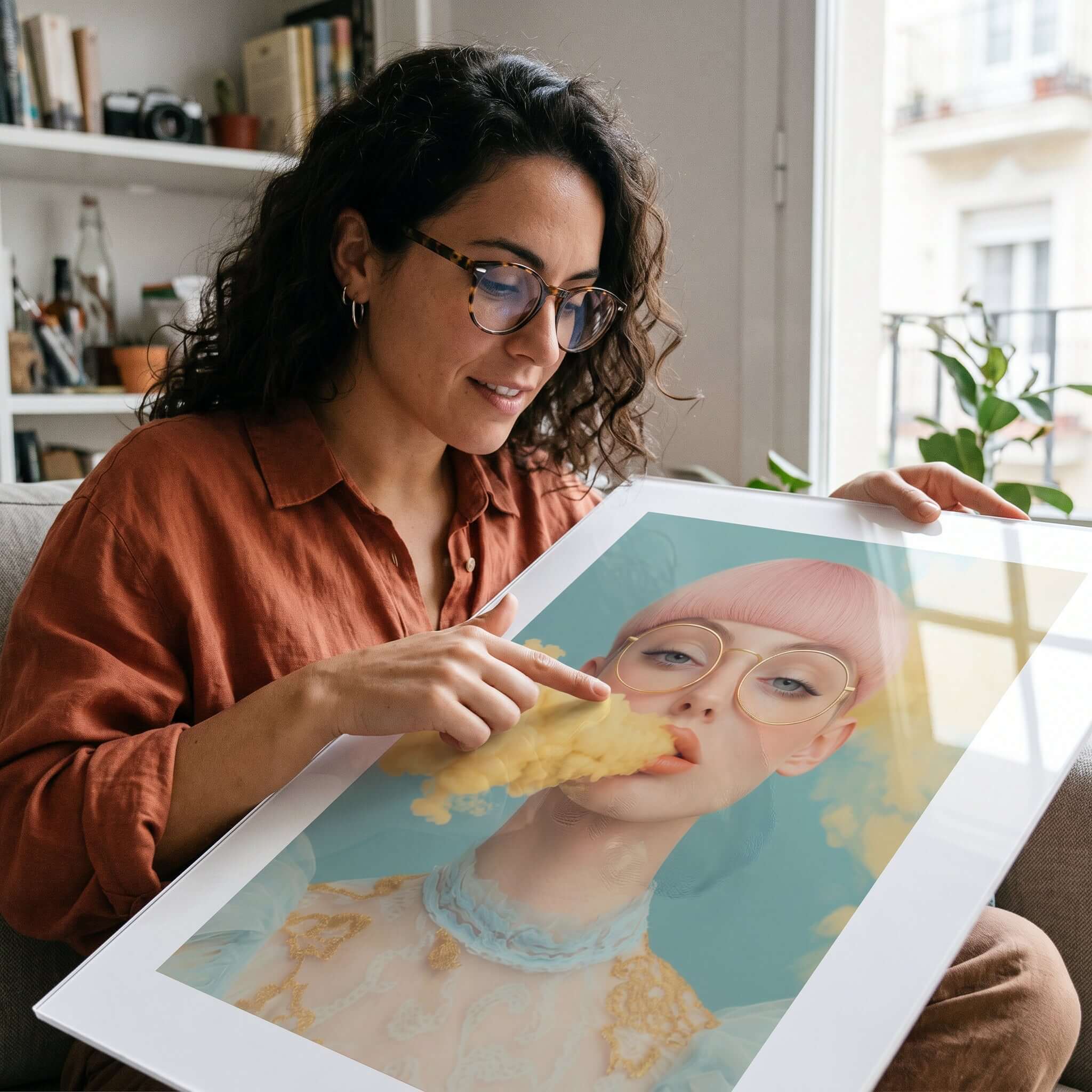 Cuadro Póster Mujer con Humo Amarillo | Decoración Moderna