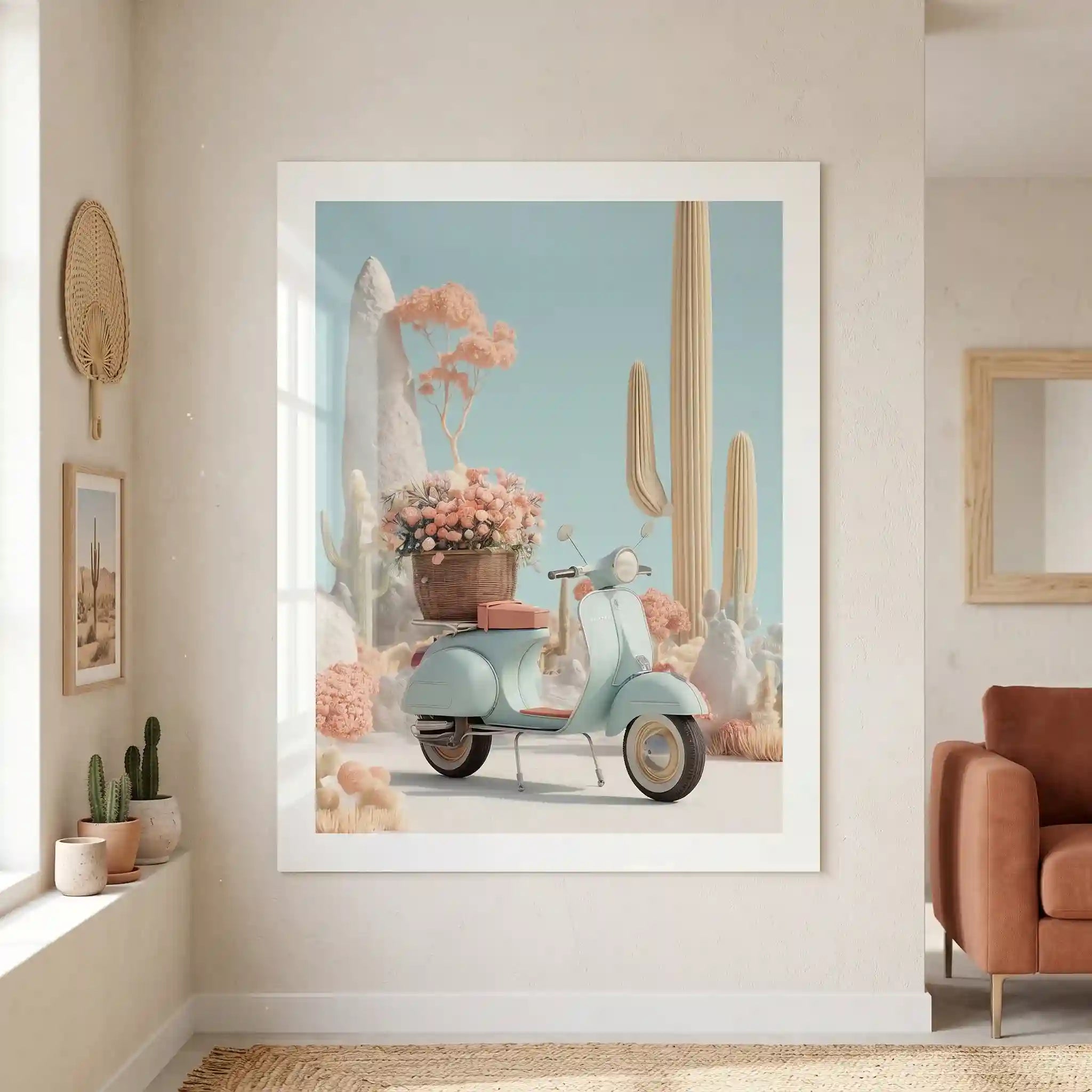 Cuadro Póster Scooter Vintage con Flores | Estilo Pastel