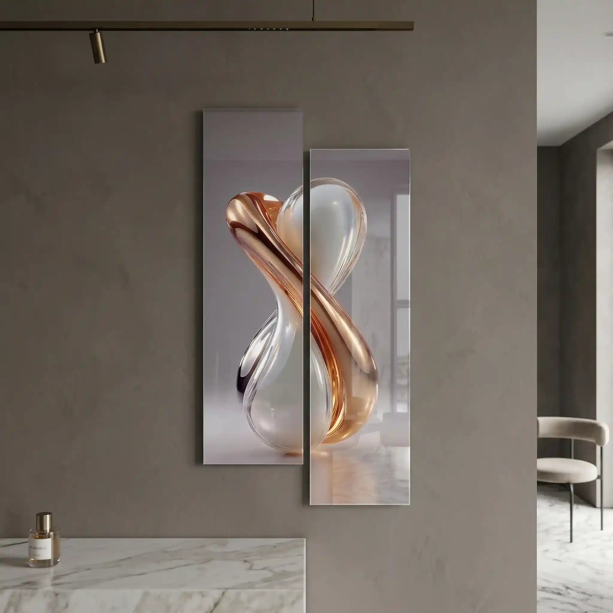 Cuadro Díptico Abstracto Infinito Dorado y Cristal | Estilo Moderno