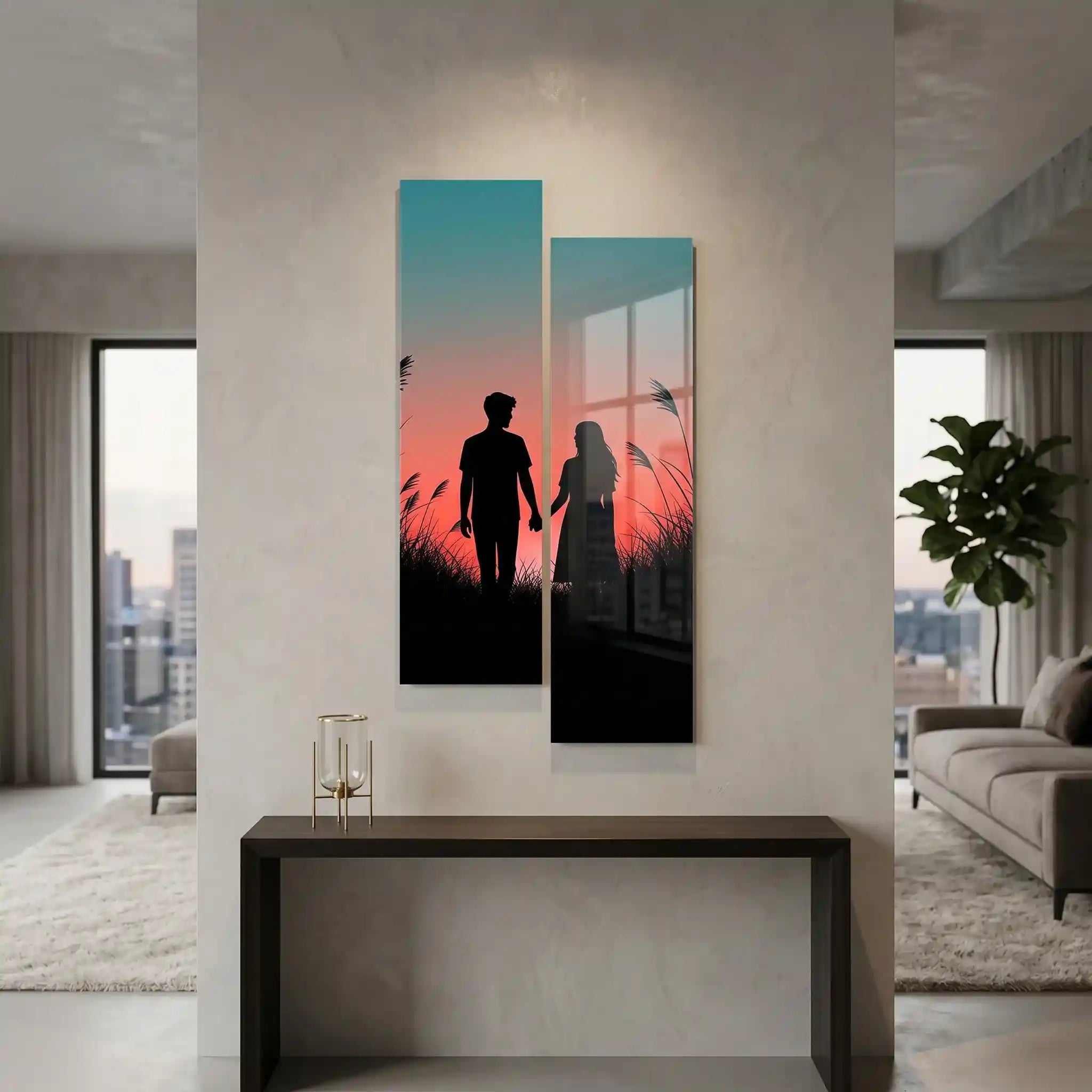 Cuadro Díptico Pareja al Atardecer | Estilo Romántico Moderno