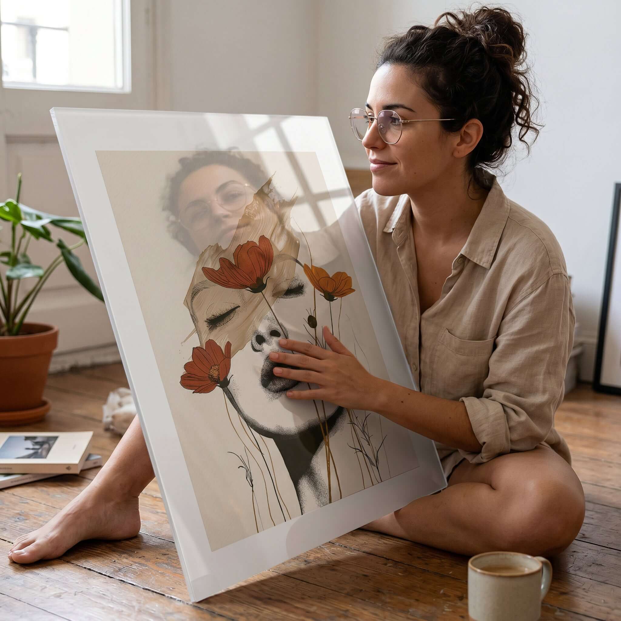 Cuadro Póster Mujer con Flores | Decoración Artística