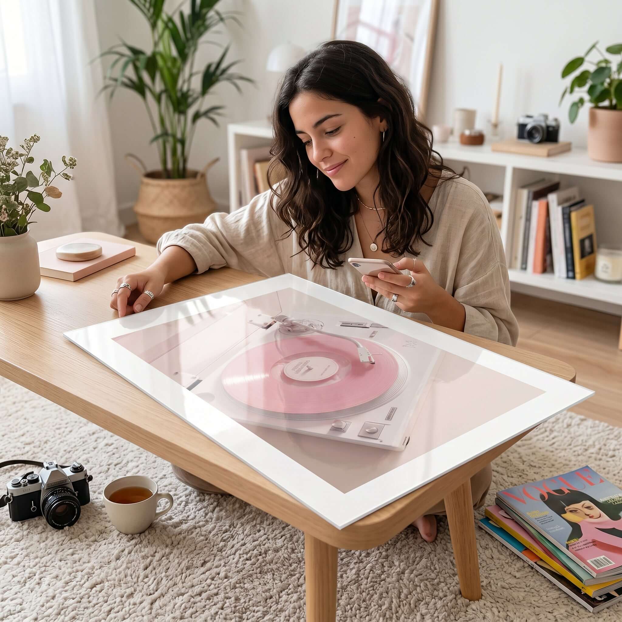 Cuadro Póster Tocadiscos Rosa | Decoración Retro Pastel