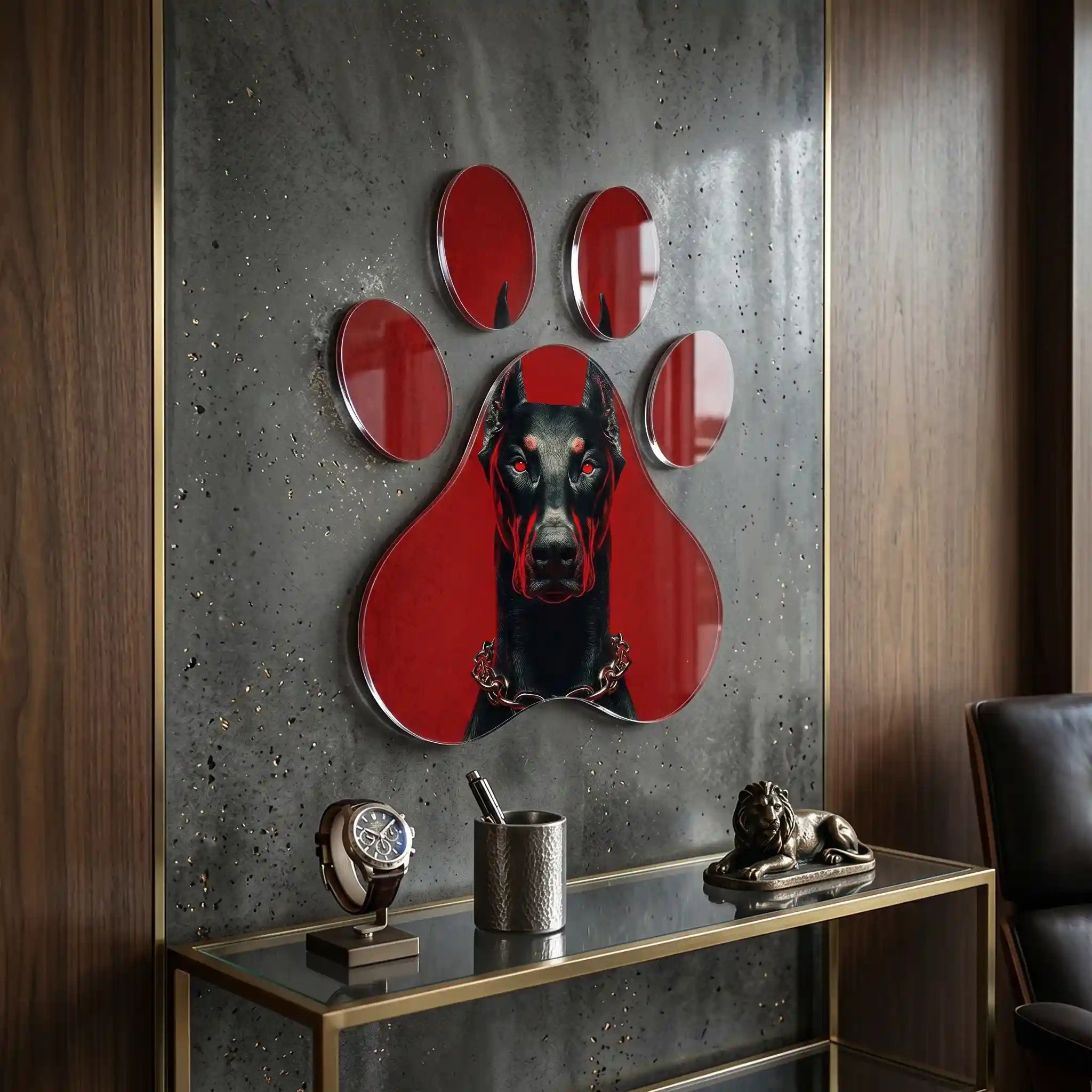 Cuadro Huella Canina | Dóberman Rojo y Negro | Decoración Moderna
