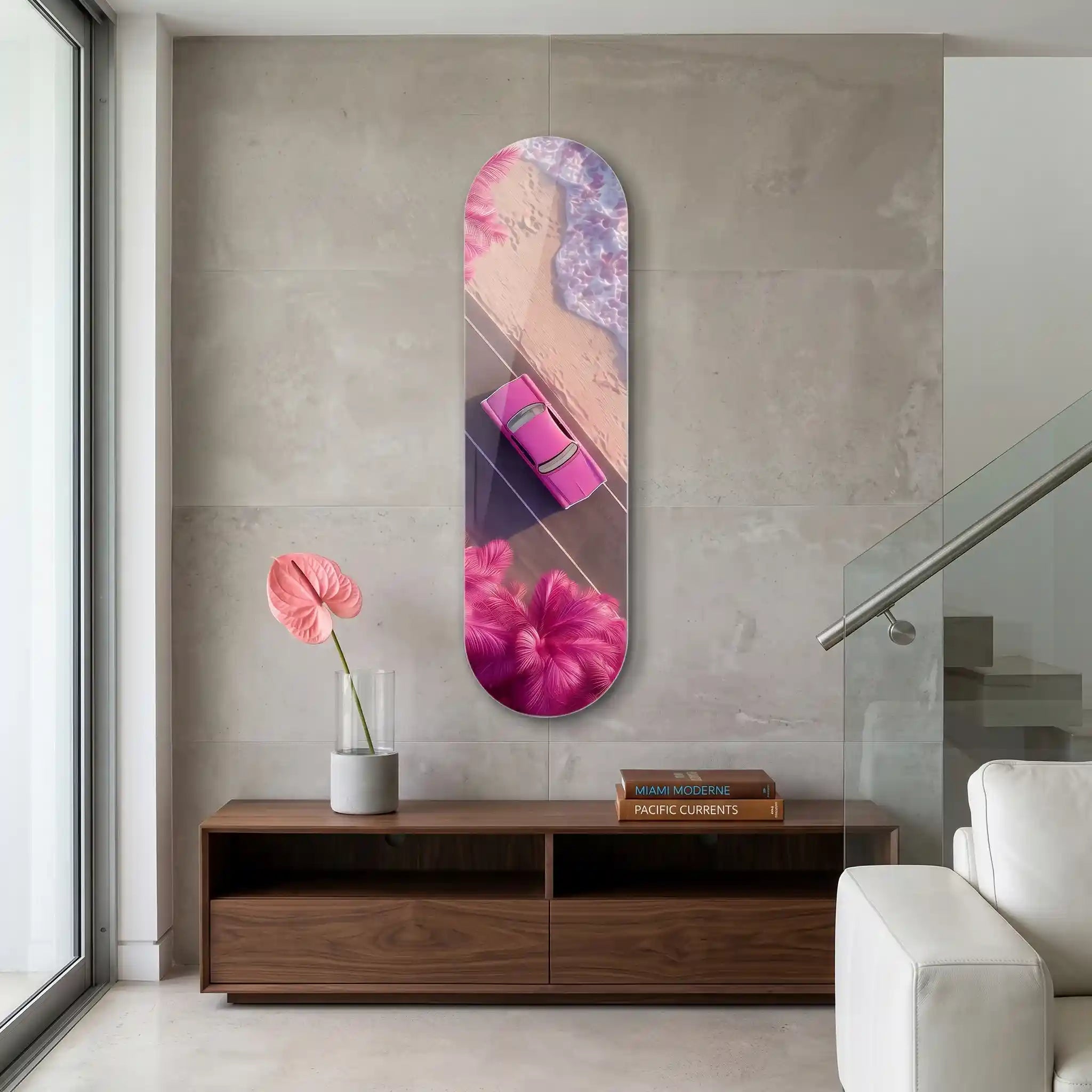 Cuadro Patineta con Coche Rosa Tropical | Pink Drive