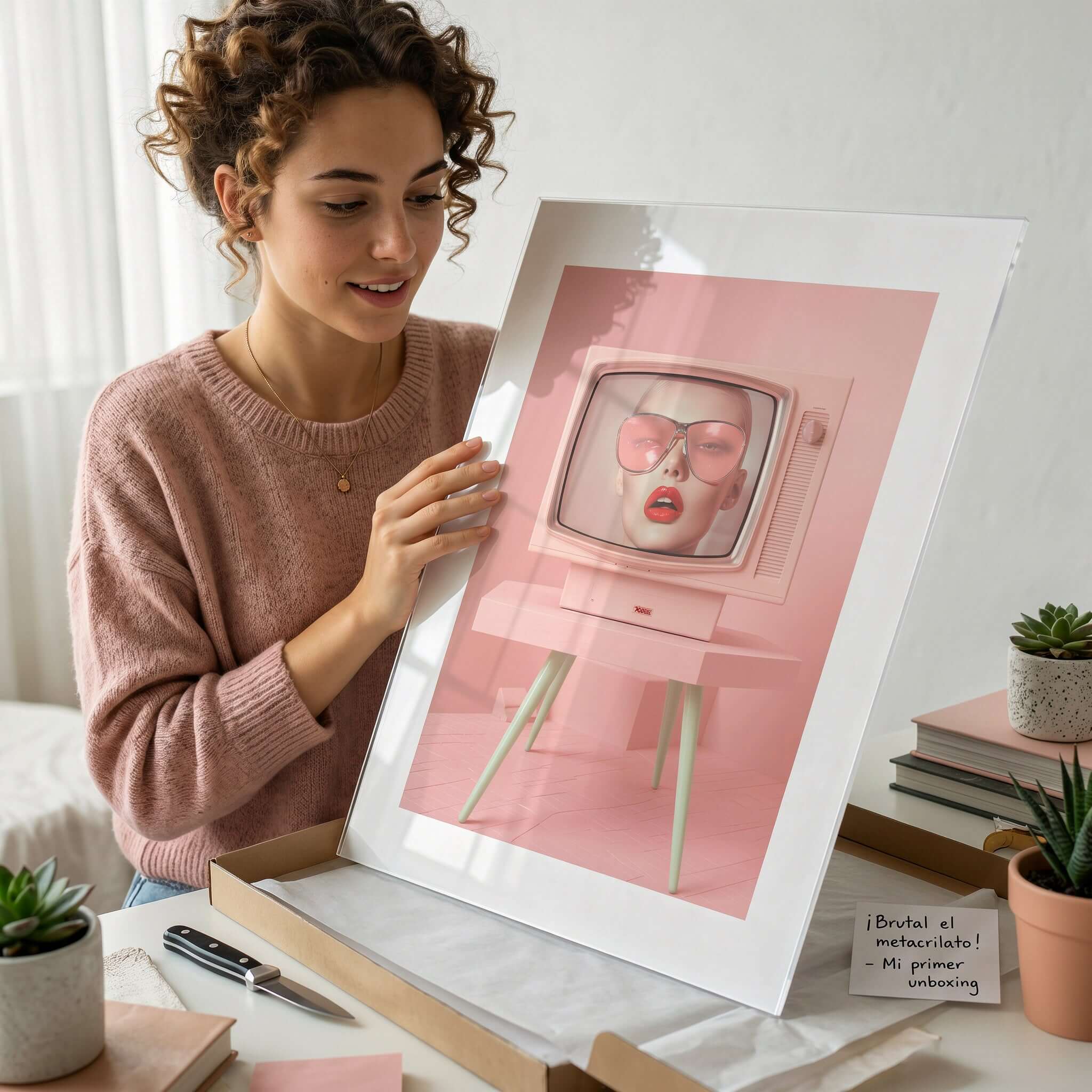Cuadro Póster TV Vintage Rosa | Decoración Retro