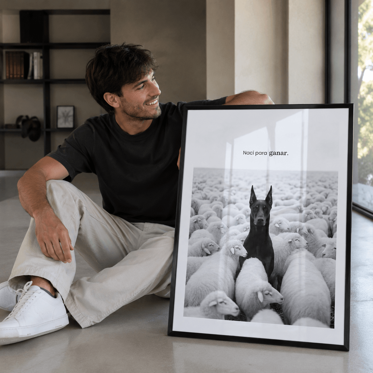 Cuadro Póster Dóberman entre Ovejas | Decoración Moderna