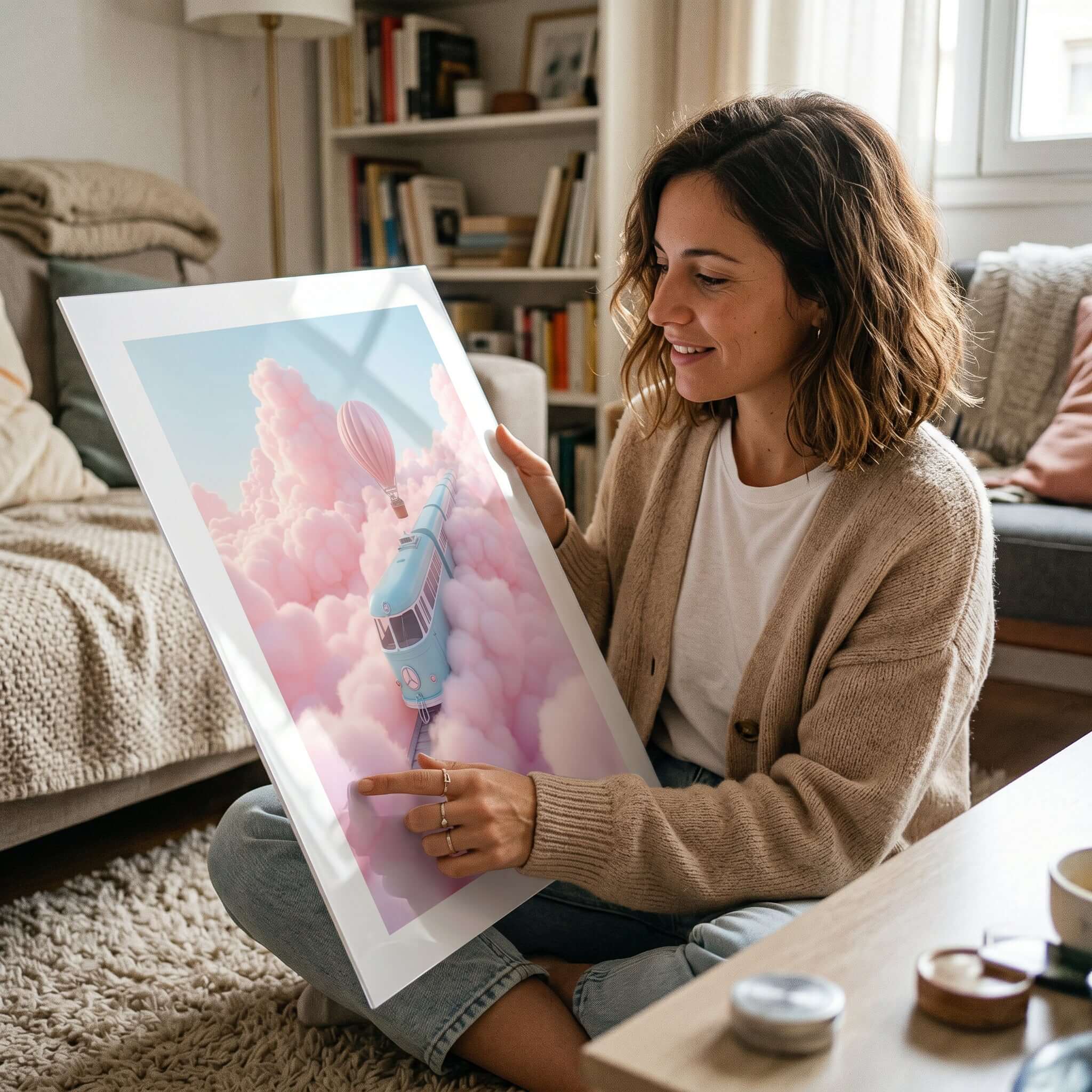 Cuadro Póster Autobús entre Nubes | Decoración Surrealista