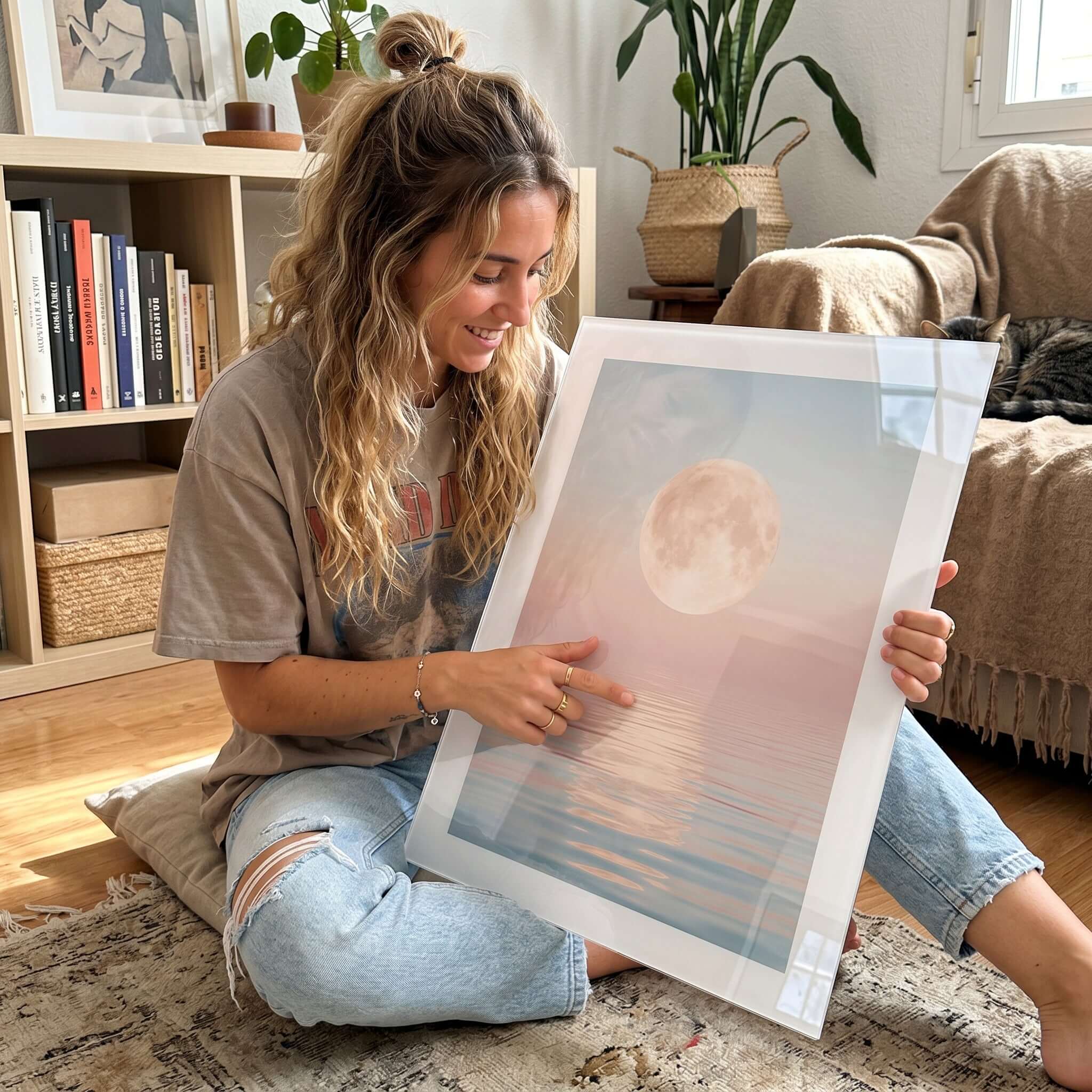 Cuadro Póster Luna sobre el Mar | Decoración Pastel