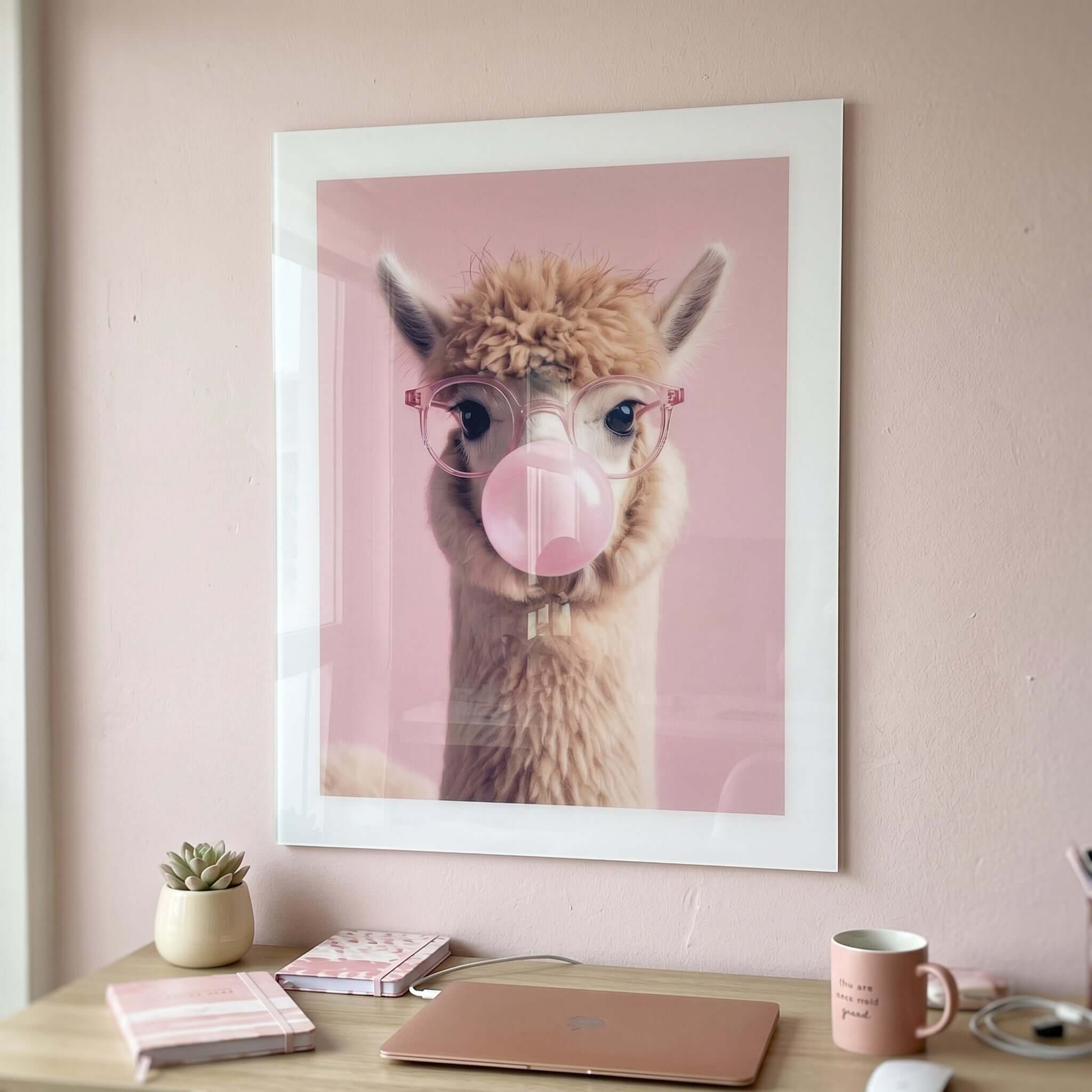 Cuadro Póster Llama con Chicle | Decoración Rosa Pastel