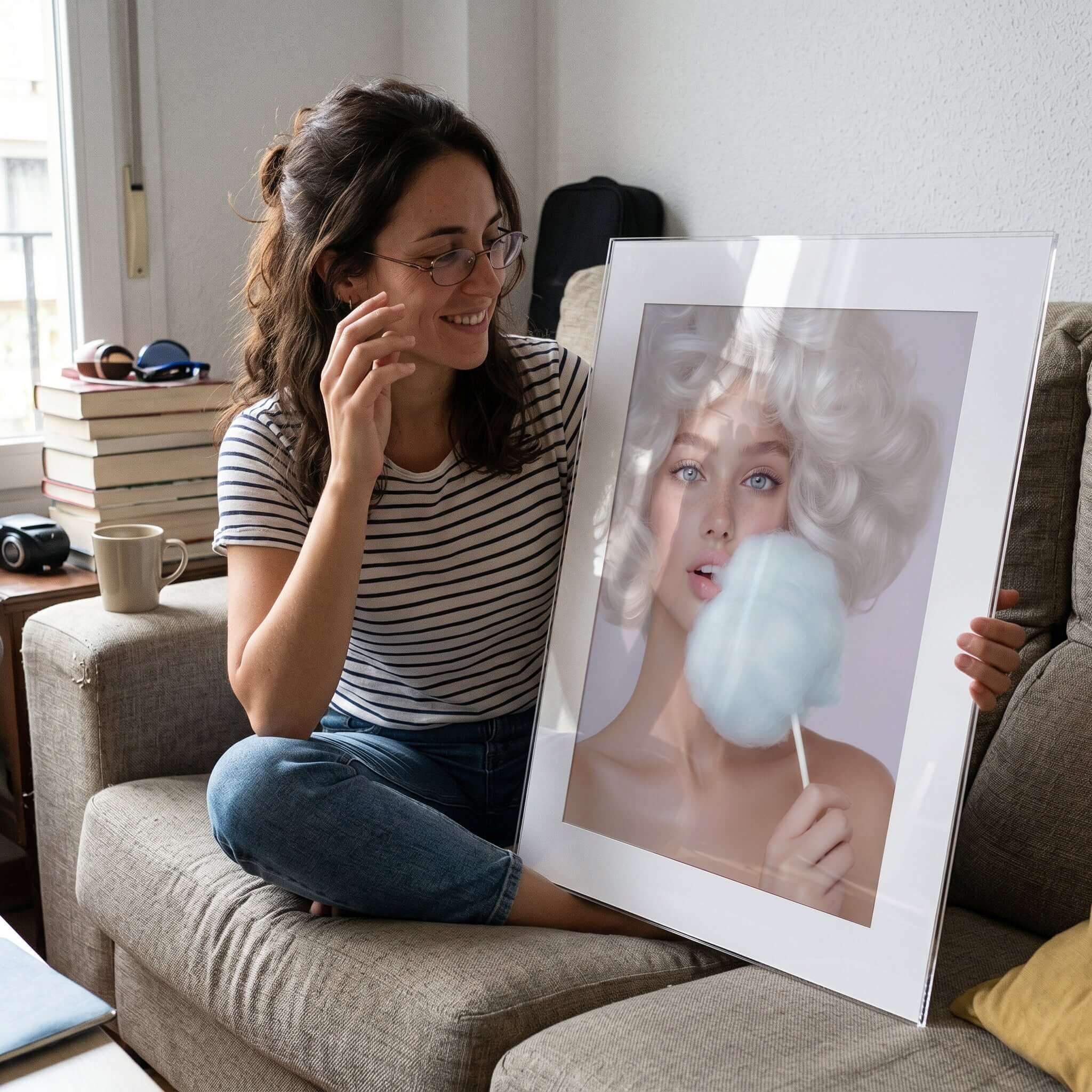 Cuadro Póster Mujer con Algodón de Azúcar | Decoración Pastel