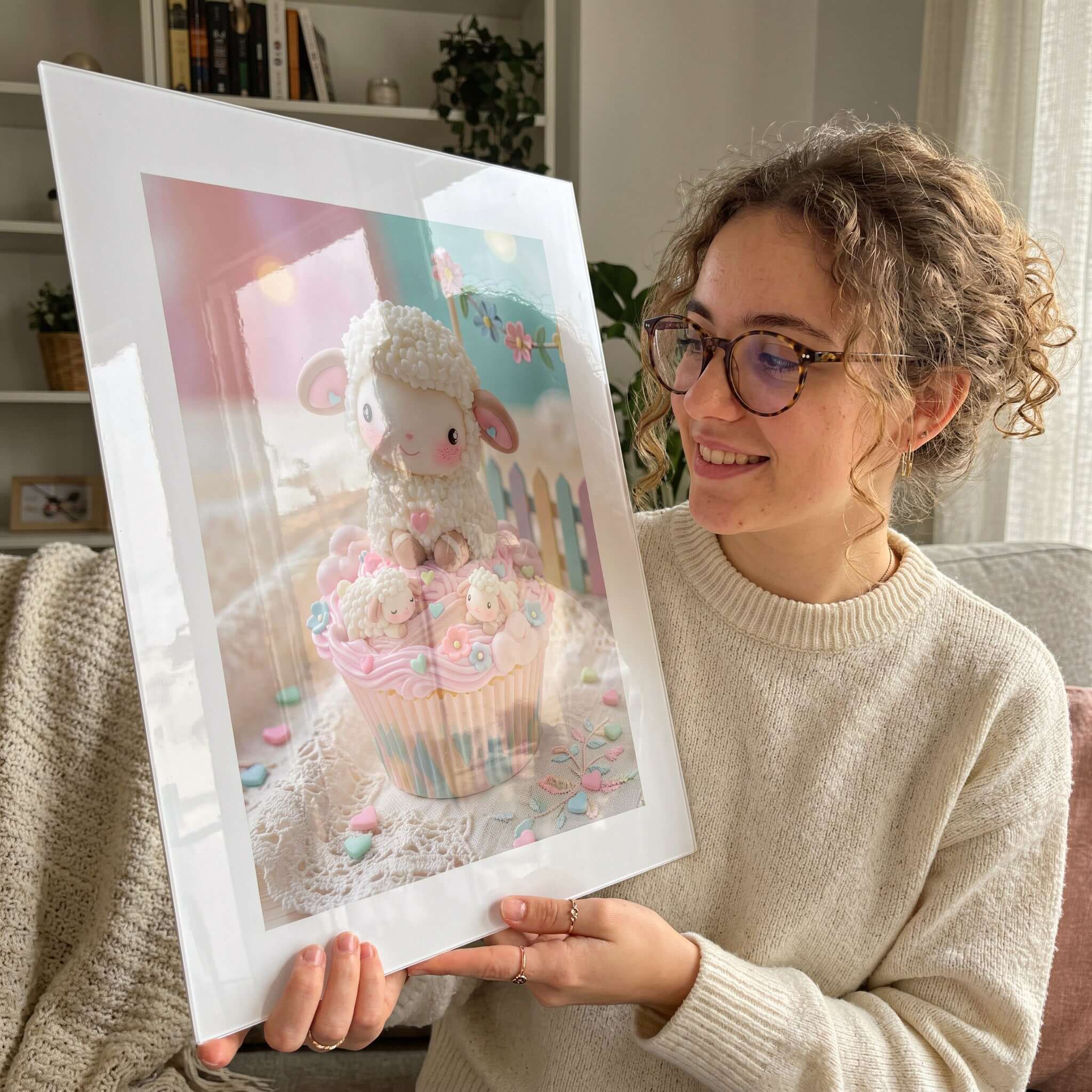 Cuadro Póster Oveja Blanca | Decoración Infantil Pastel