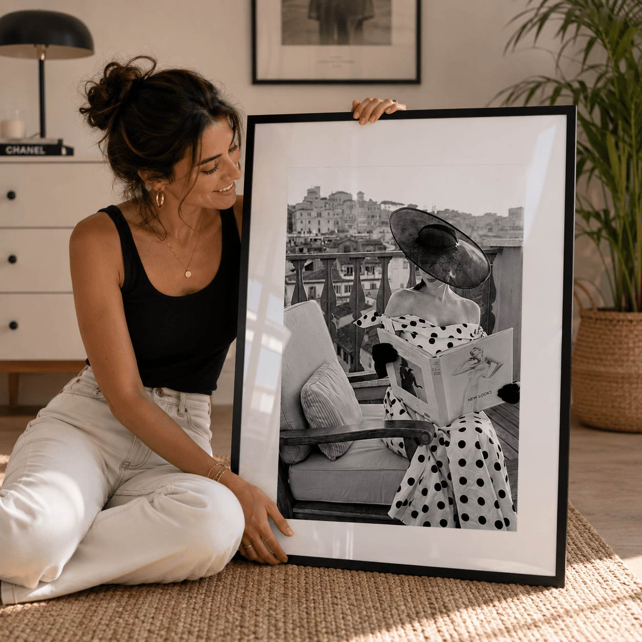 Cuadro Póster Mujer con Vestido de Lunares | Decoración Vintage
