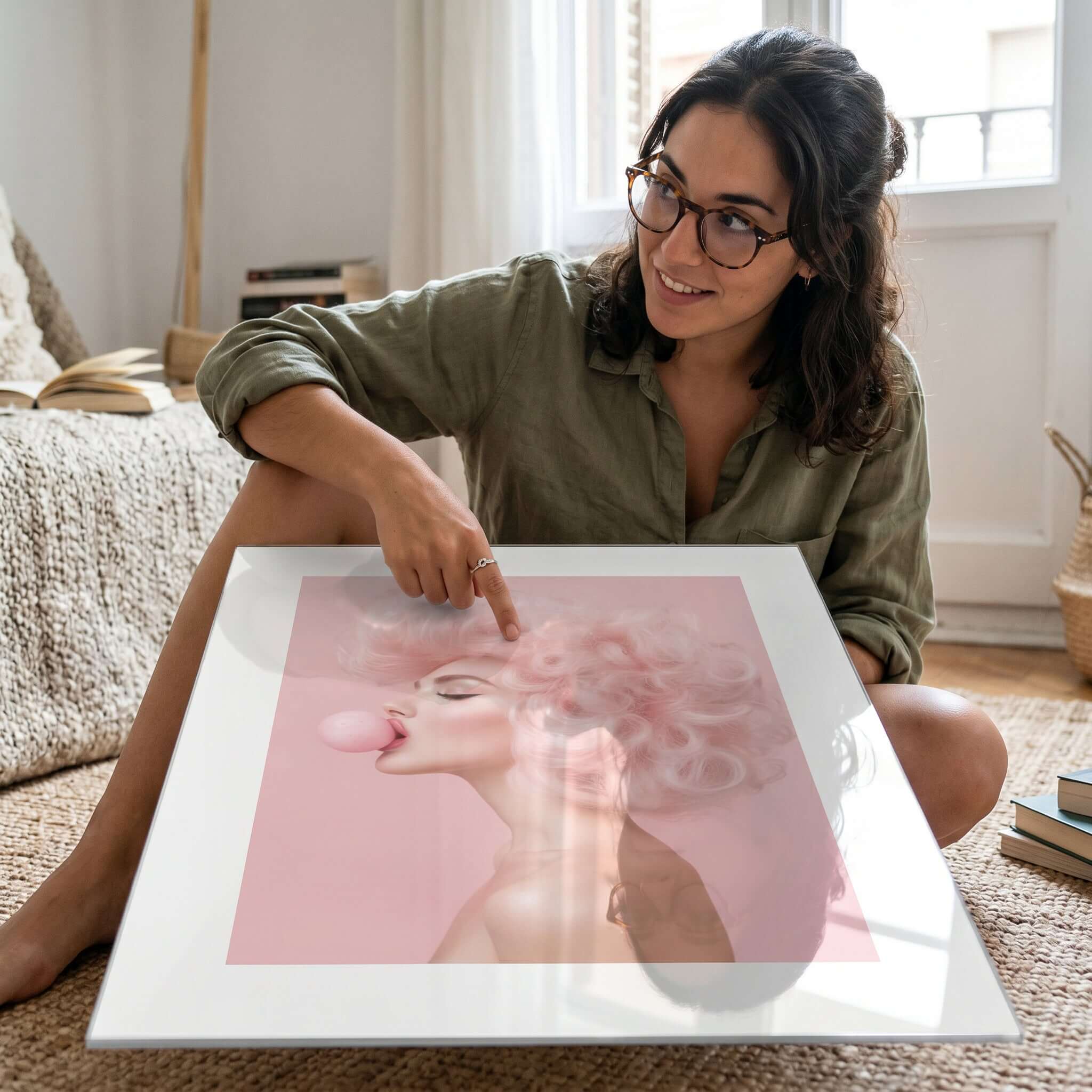 Cuadro Póster Mujer con Chicle Rosa | Decoración Pop