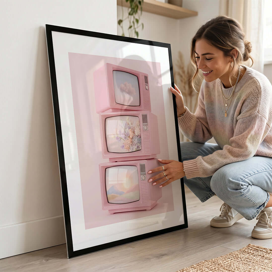Cuadro Póster Televisores Vintage Rosa | Decoración Retro