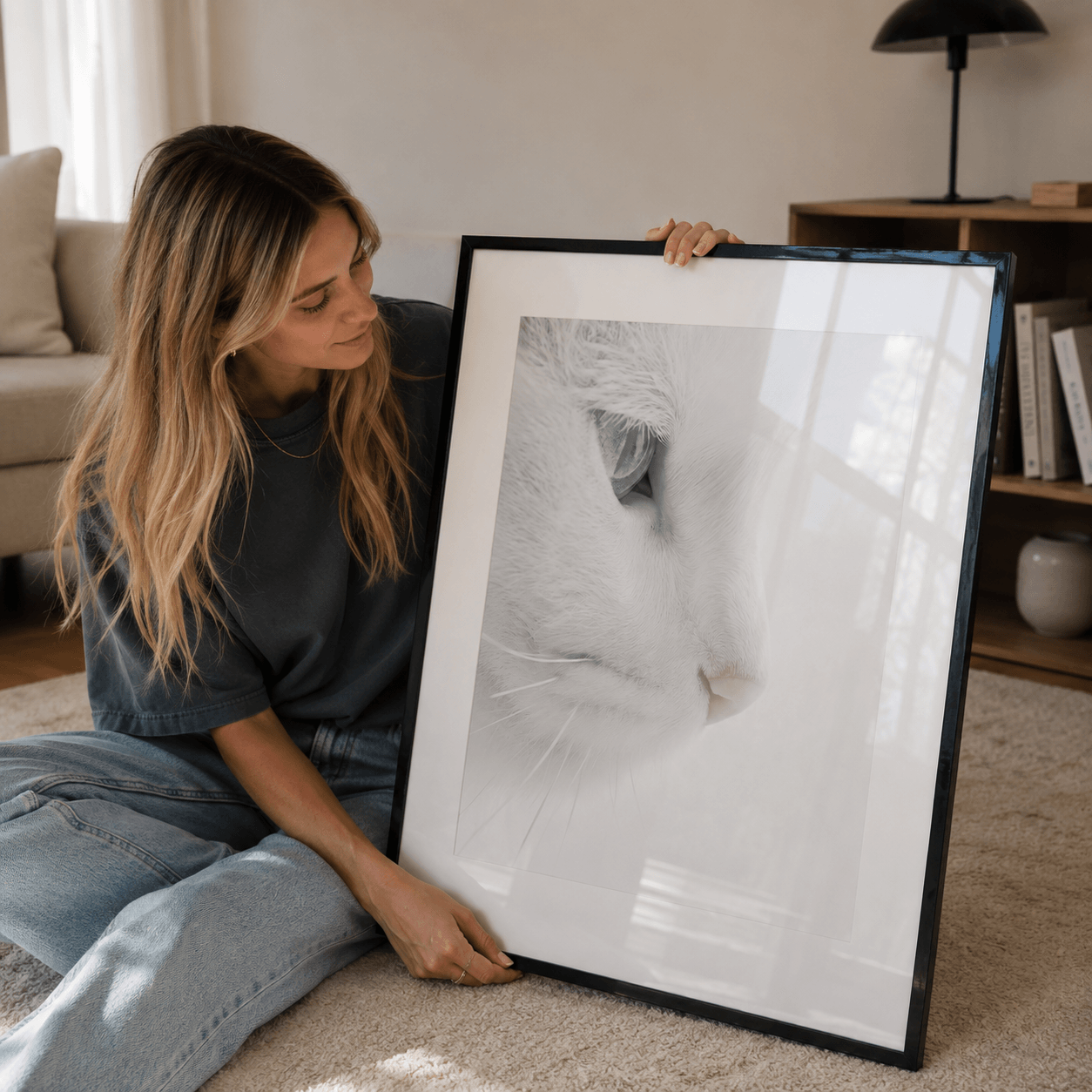 Cuadro Póster Gato Blanco | Decoración Minimalista