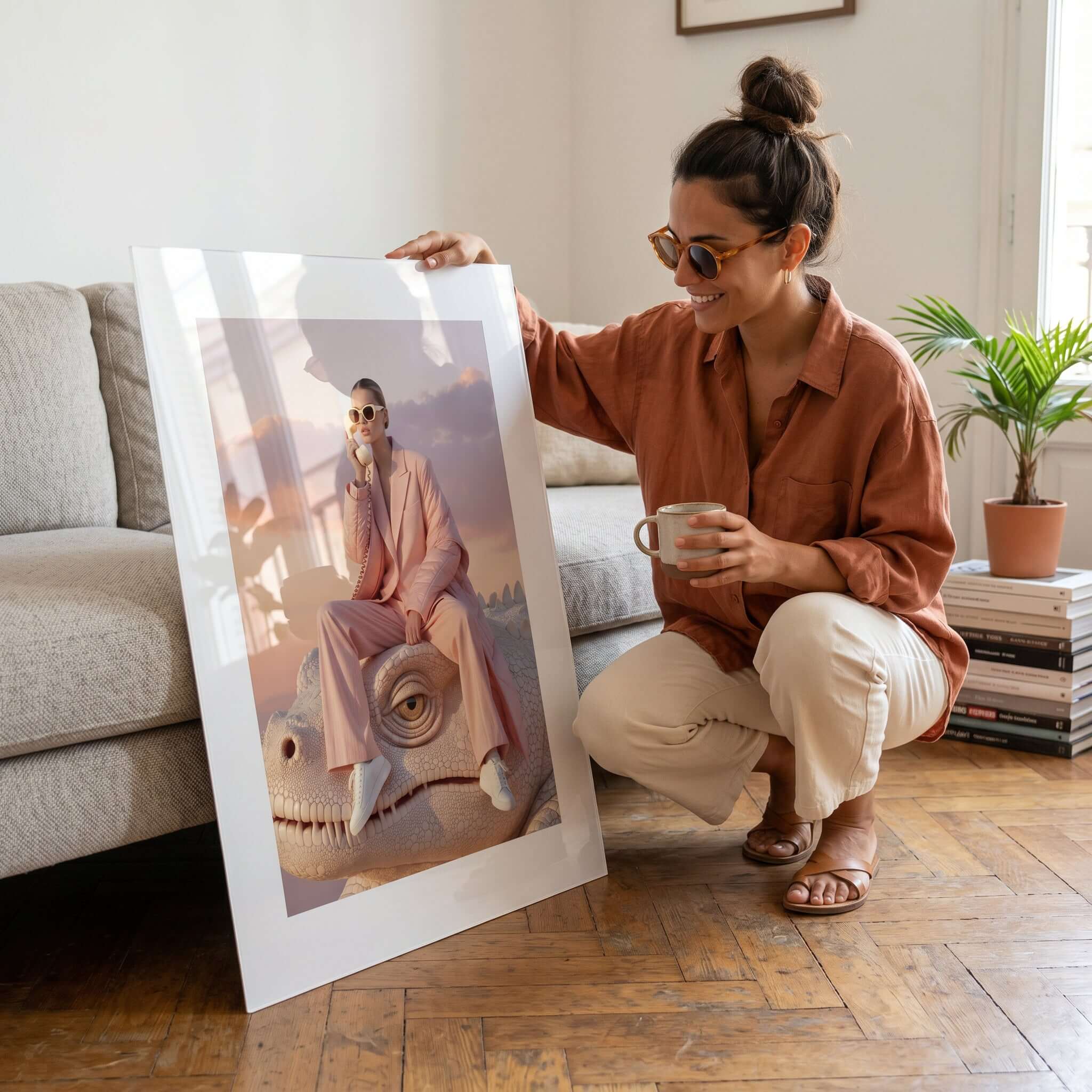 Cuadro Póster Mujer sobre Cocodrilo | Decoración Surrealista