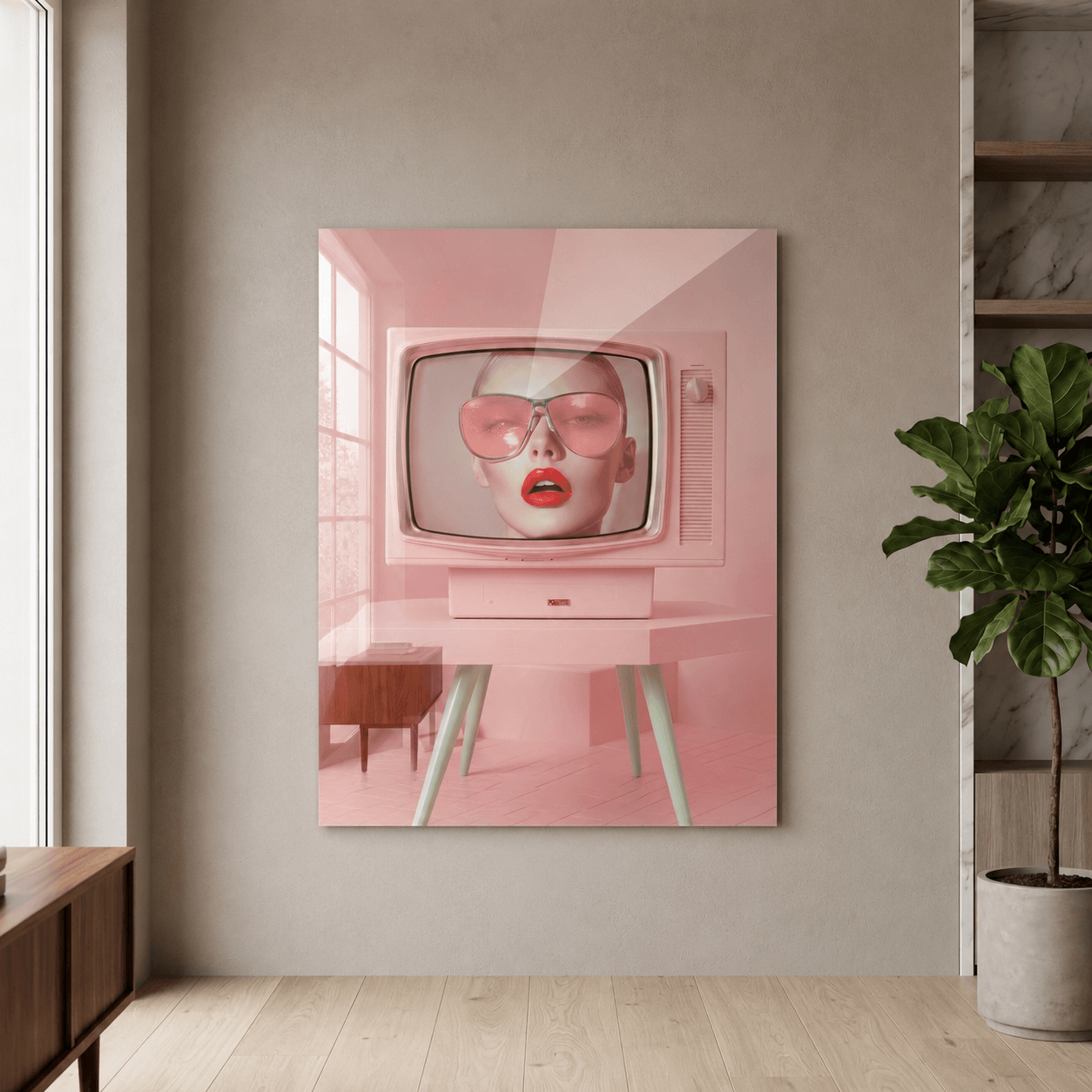Cuadro Póster TV Vintage Rosa | Decoración Retro
