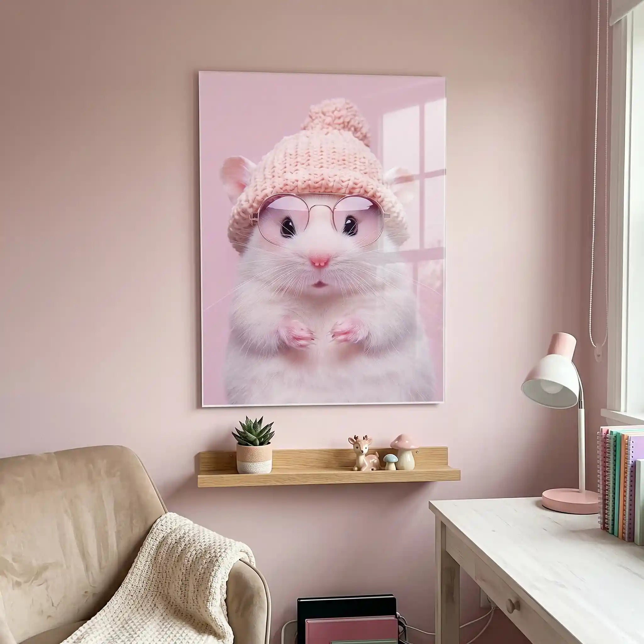 Cuadro Hámster Cozy | Rosa Pastel