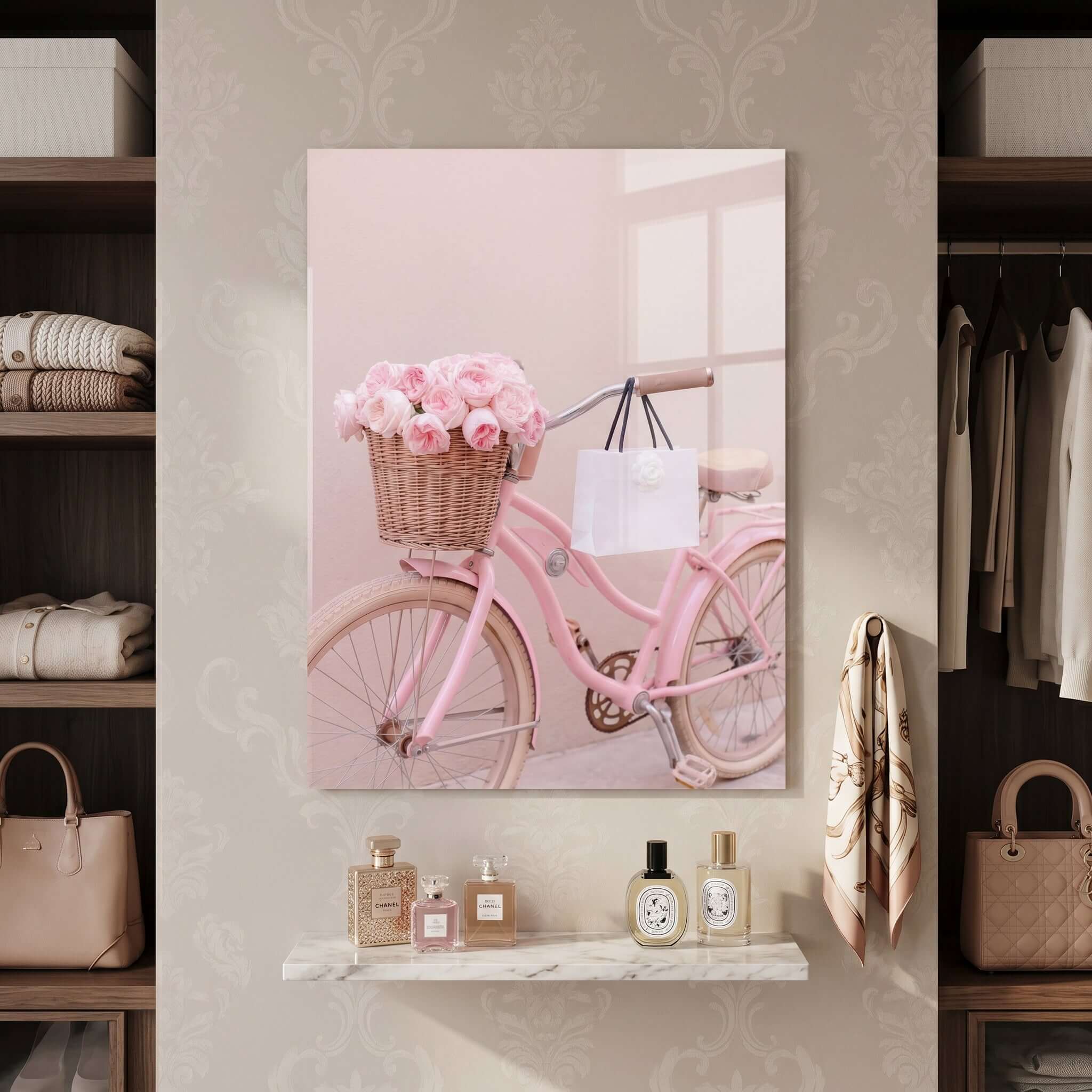 Cuadro Póster Bicicleta Rosa con Flores | Decoración Pastel
