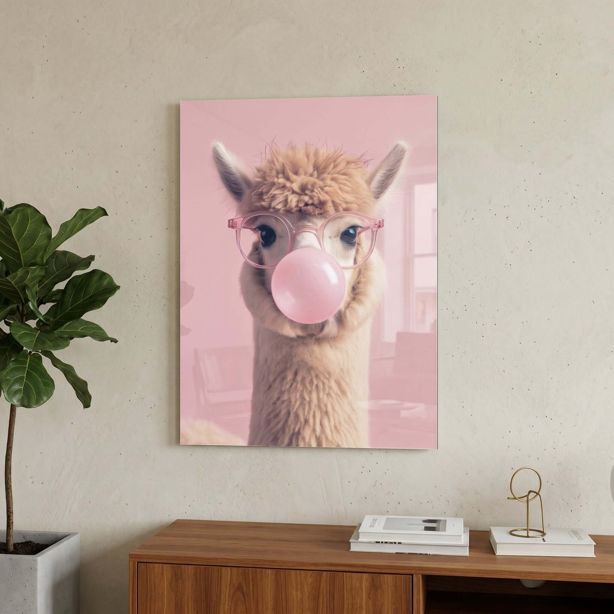 Cuadro Póster Llama con Chicle | Decoración Rosa Pastel