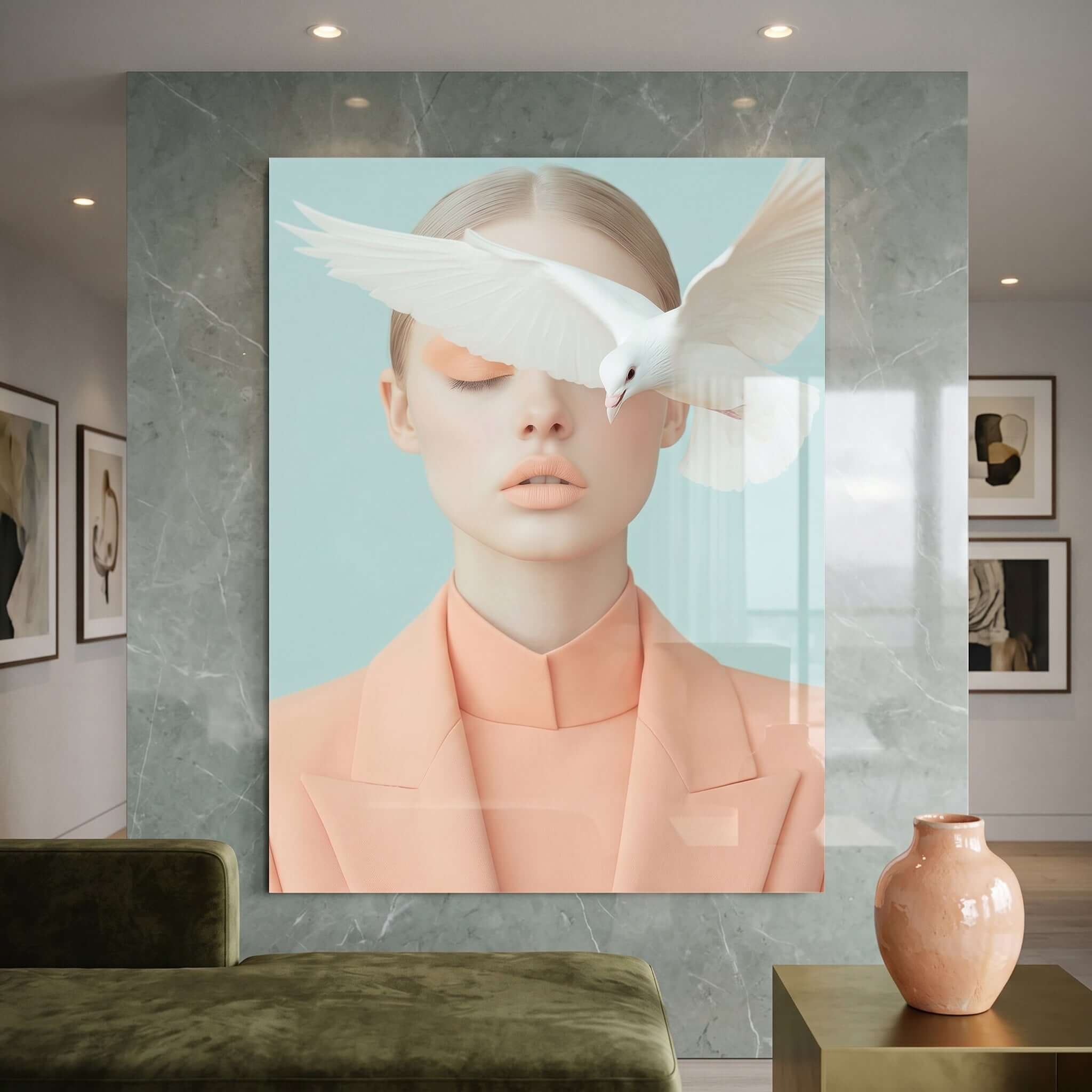 Cuadro Póster Mujer con Paloma Blanca | Decoración Surrealista