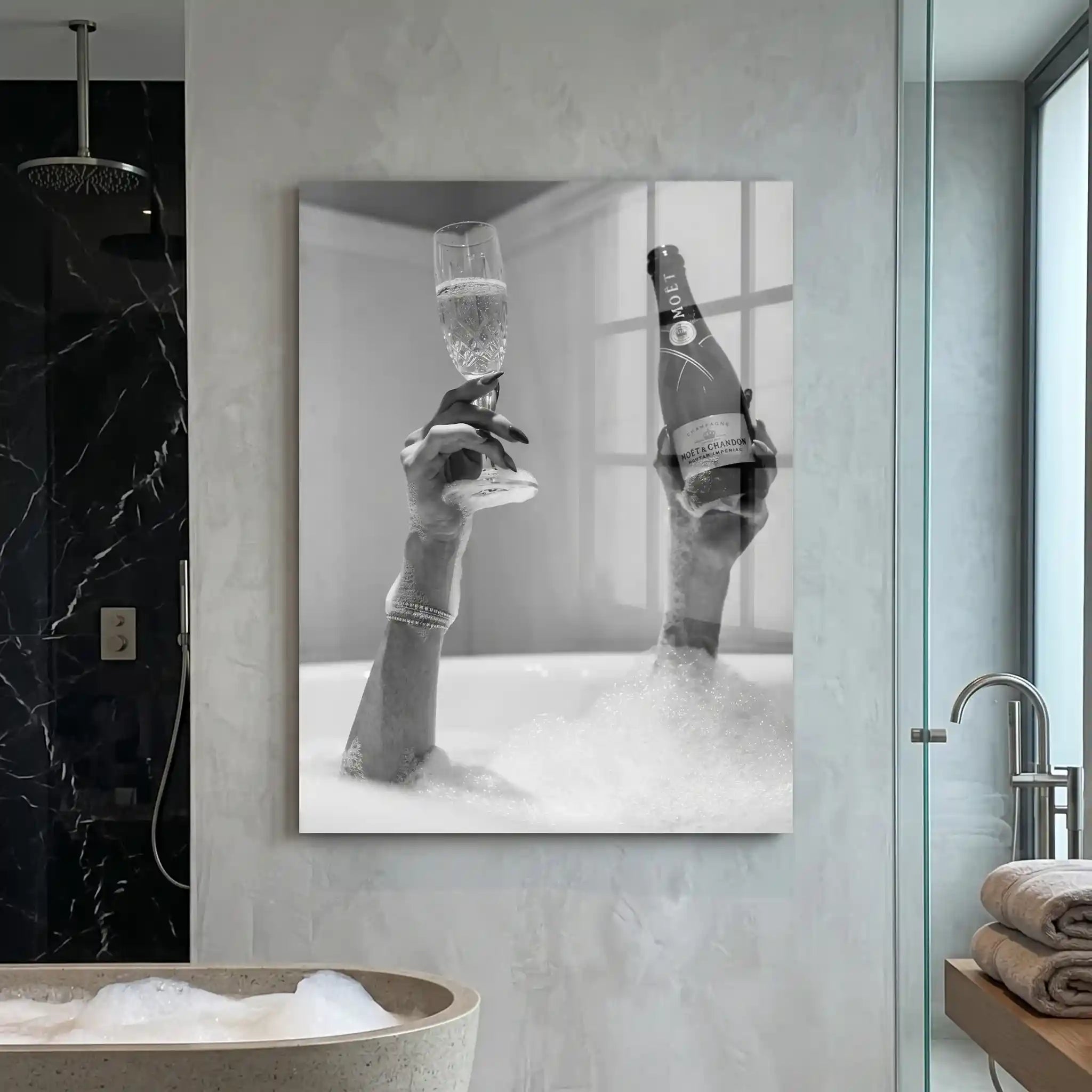 Cuadro Champagne en la Bañera | Black & White
