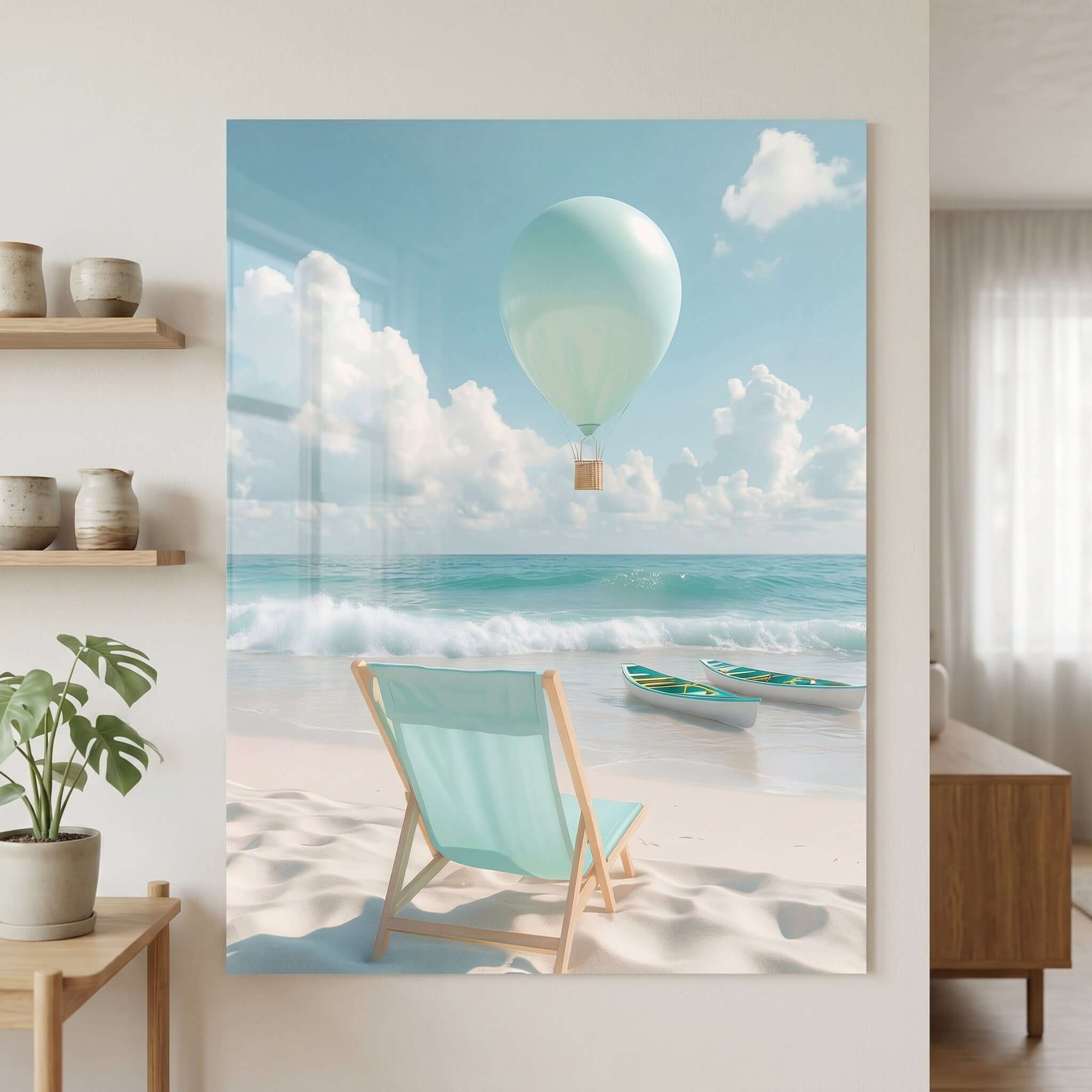 Cuadro Póster Playa con Globo Aerostático | Decoración Pastel