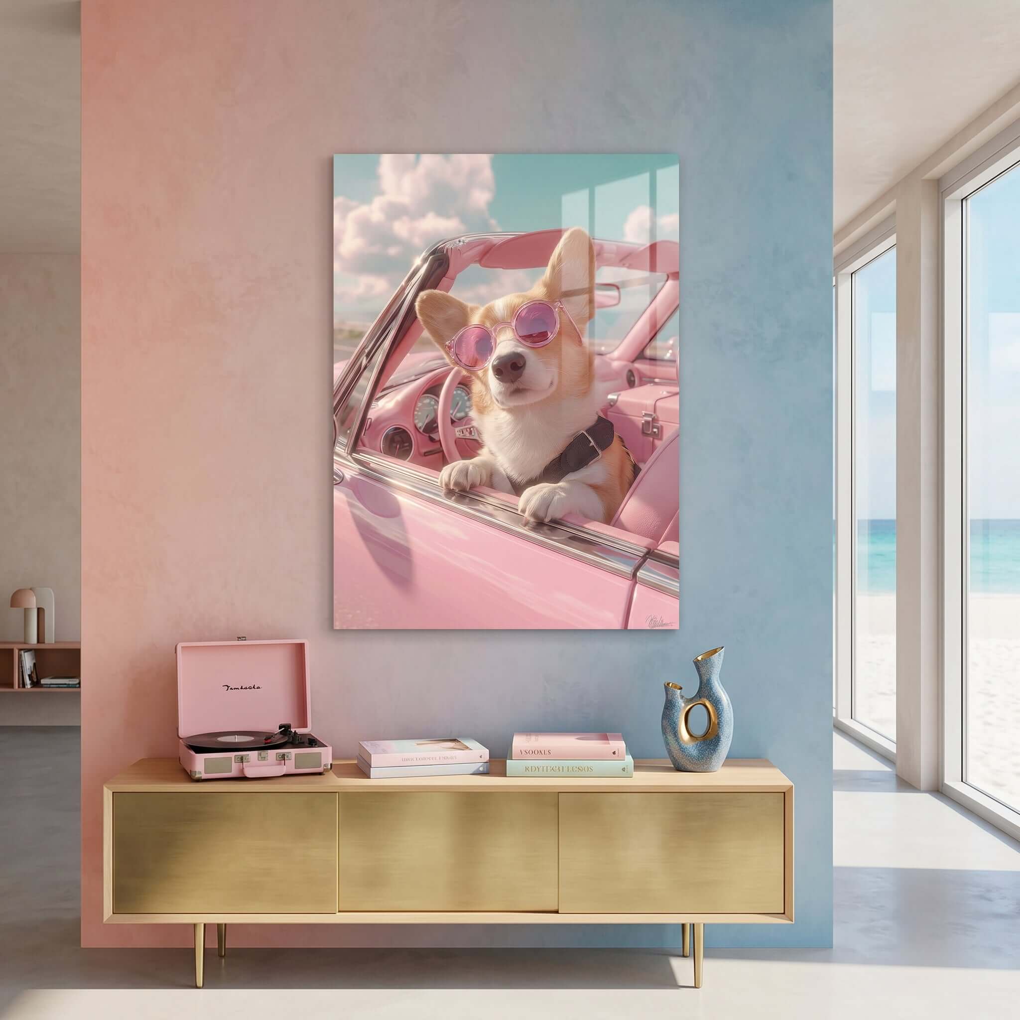 Cuadro Póster Perro con Gafas | Decoración Rosa