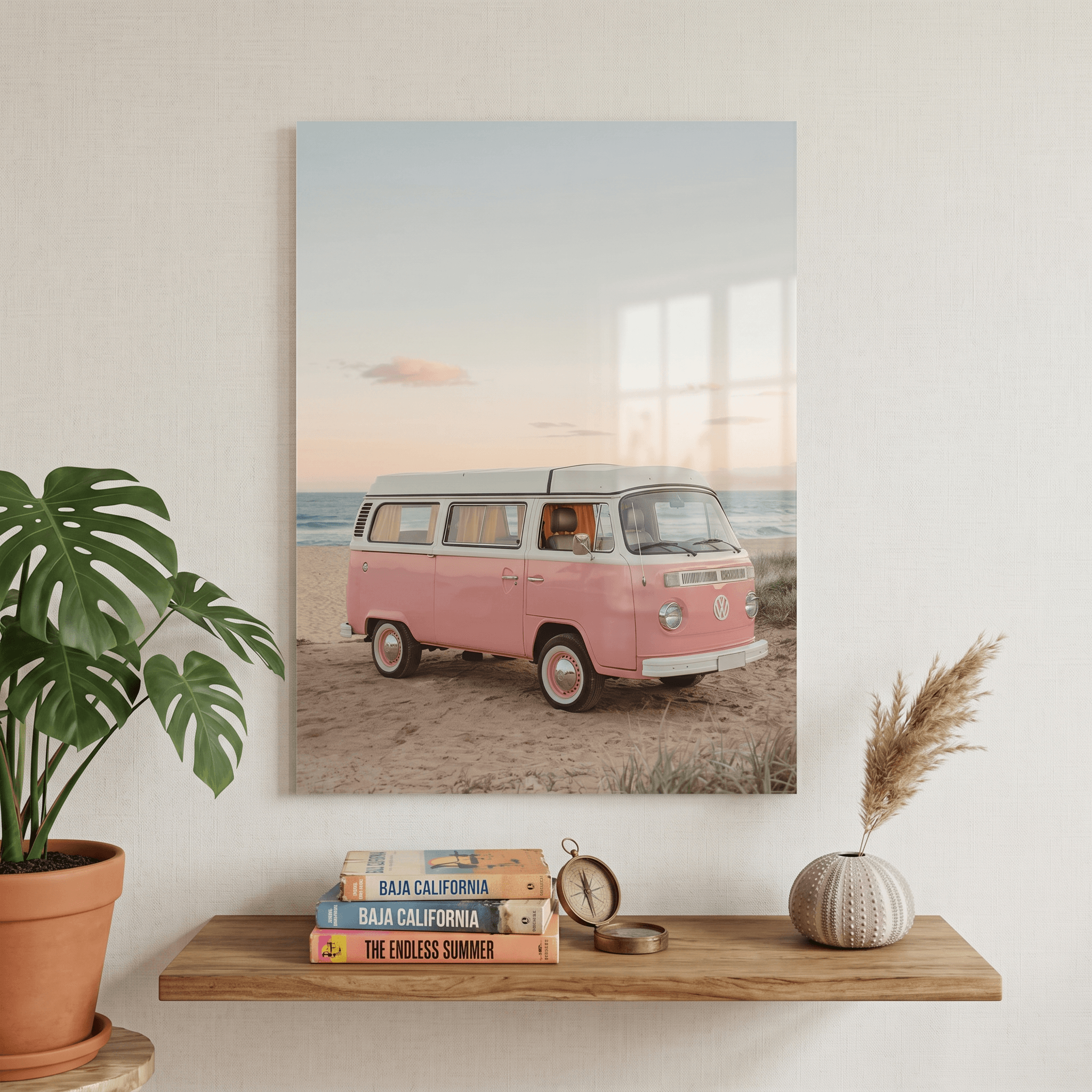 Cuadro Póster Furgoneta Rosa junto al Mar | Decoración Retro