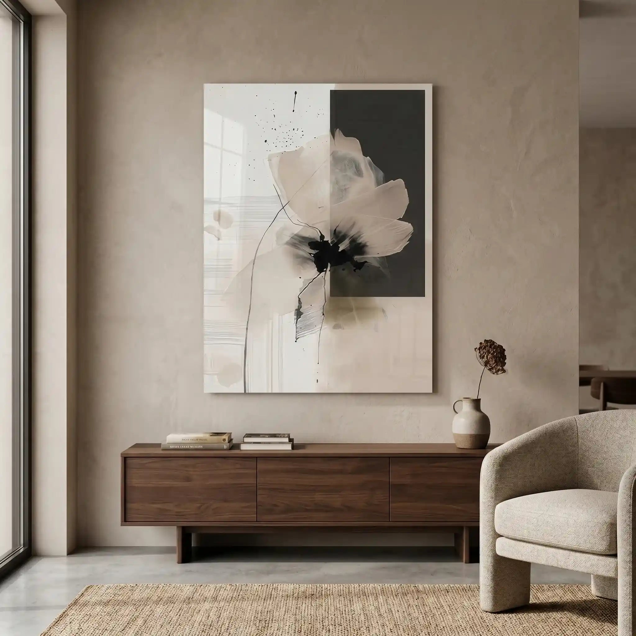 Cuadro Póster Flor Abstracta Beige y Negro | Decoración Minimalista