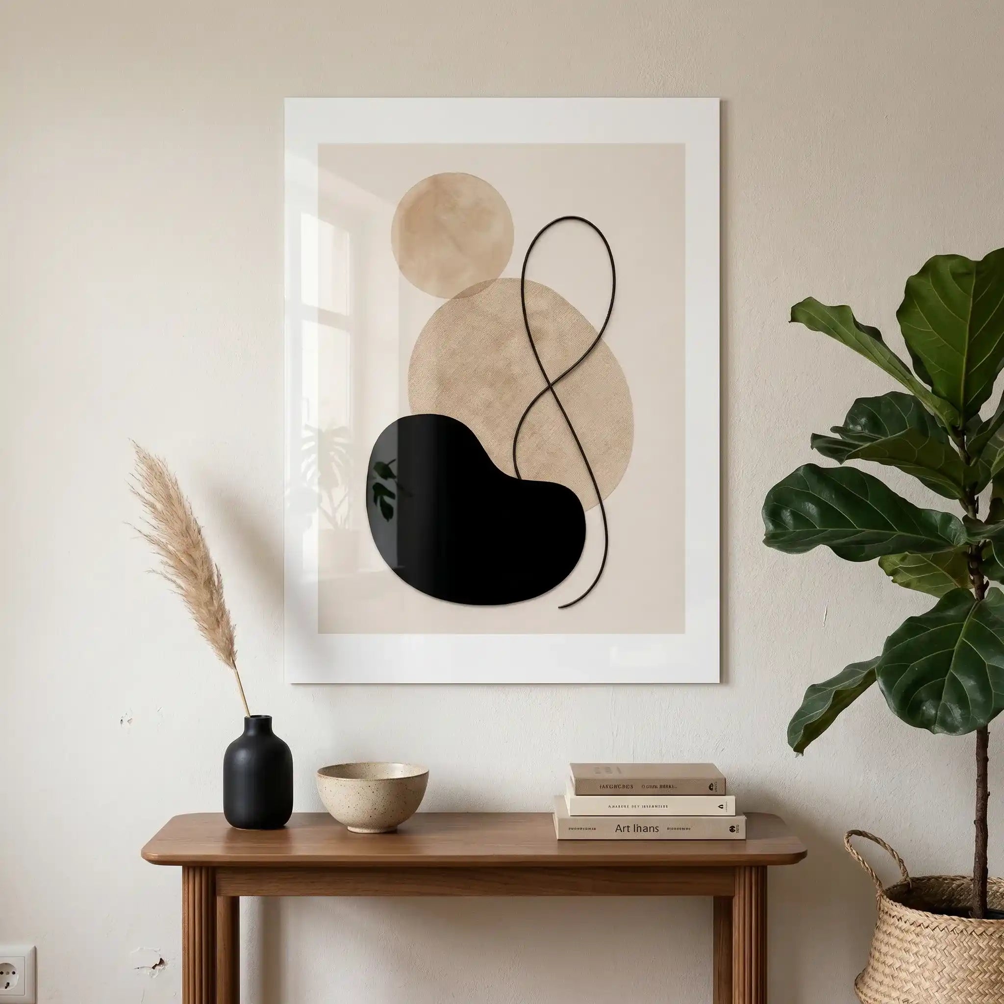 Cuadro Póster Abstracto Beige y Negro con Formas Orgánicas | Decoración Minimalista