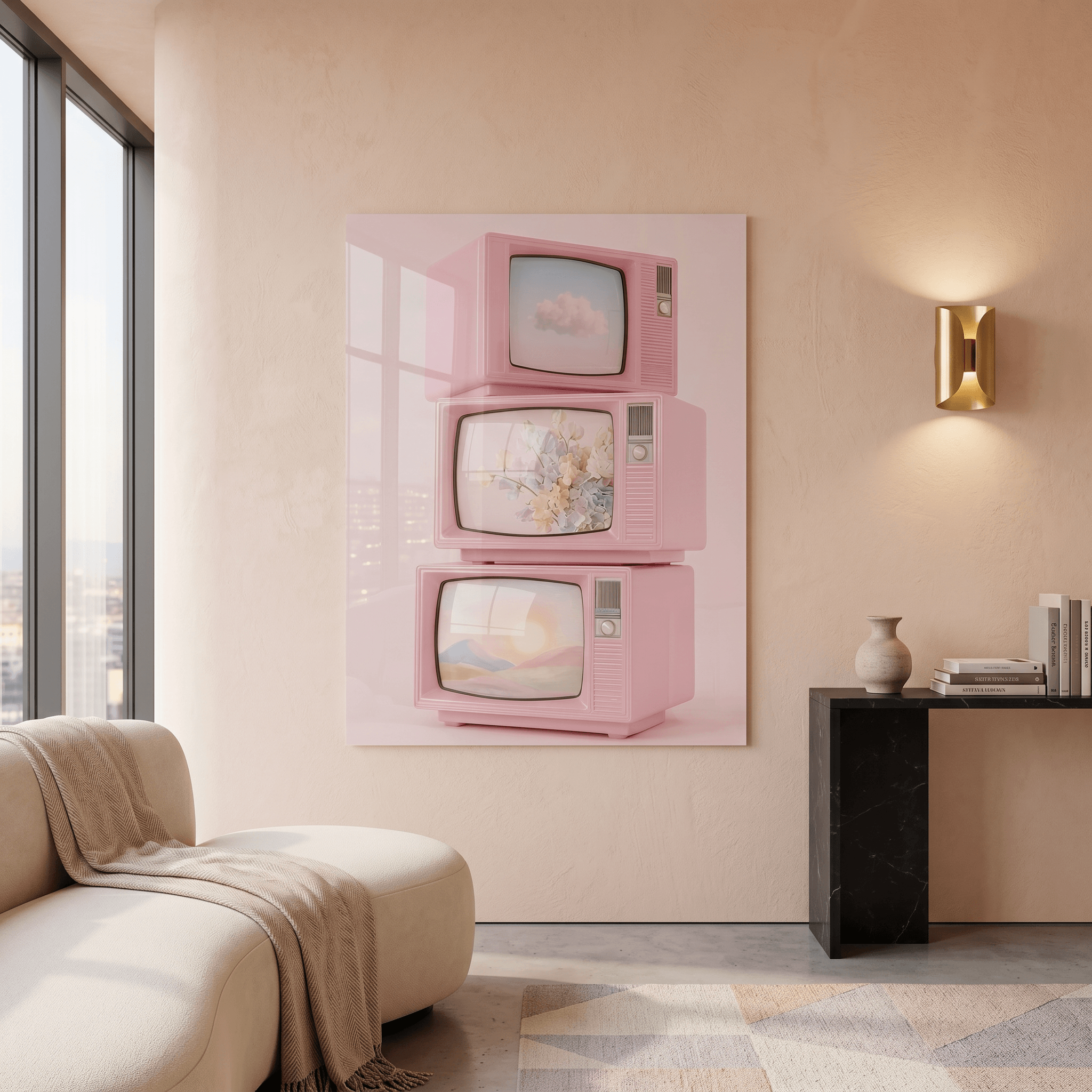 Cuadro Póster Televisores Vintage Rosa | Decoración Retro