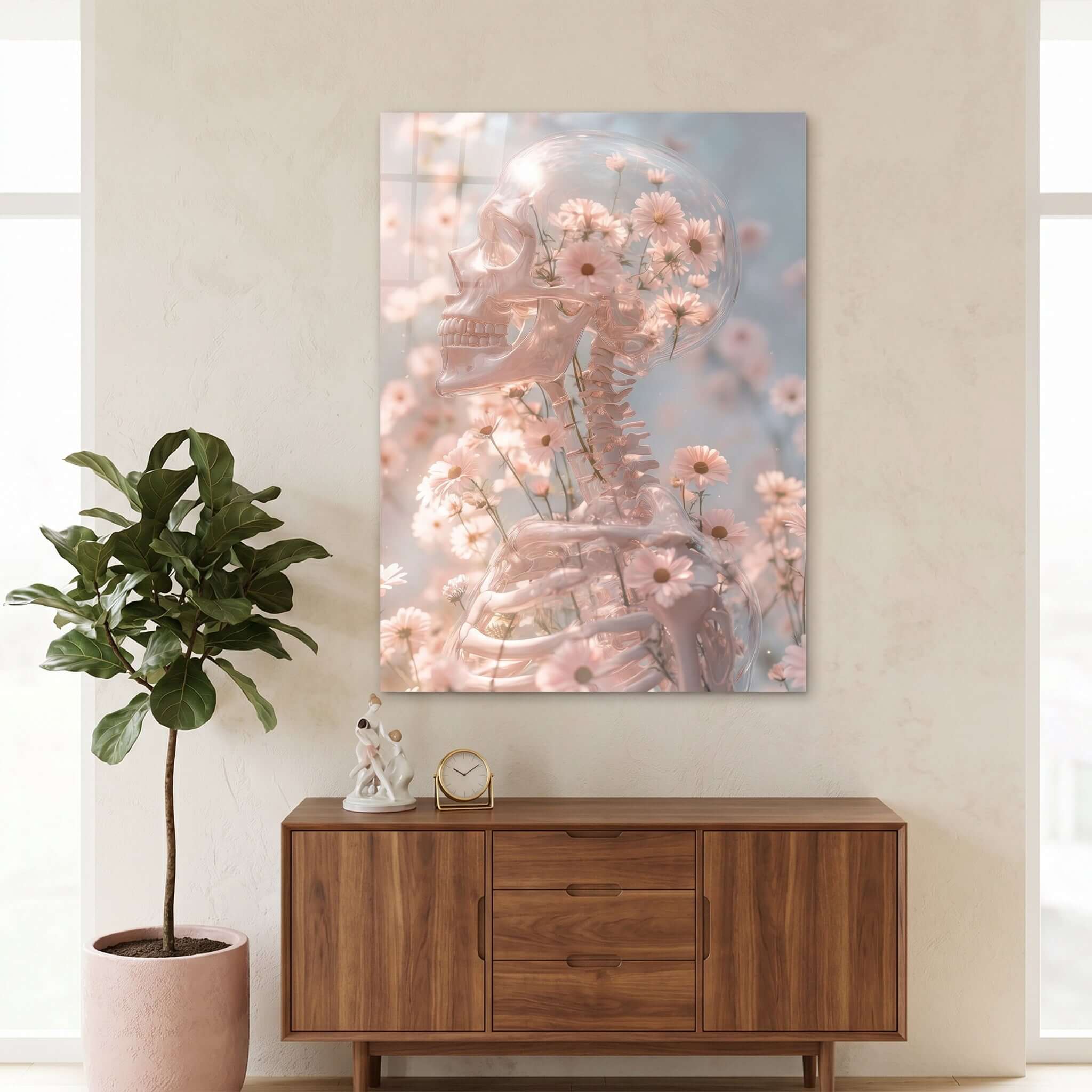 Cuadro Póster Estatua con Flores Rosadas | Decoración Elegante