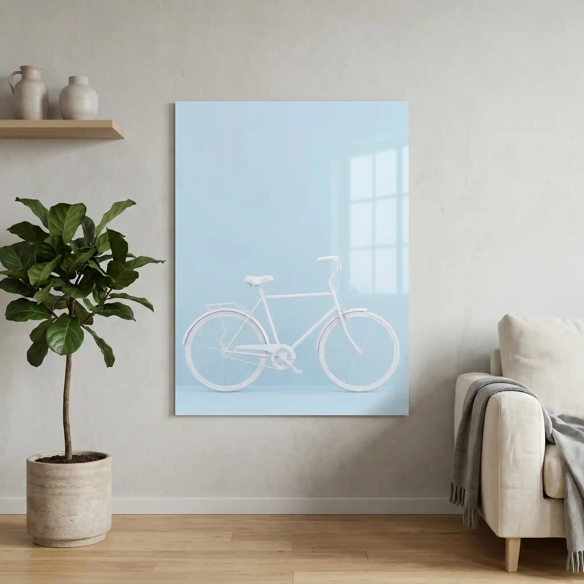 Cuadro Póster Bicicleta Blanca | Estilo Minimalista Azul Pastel